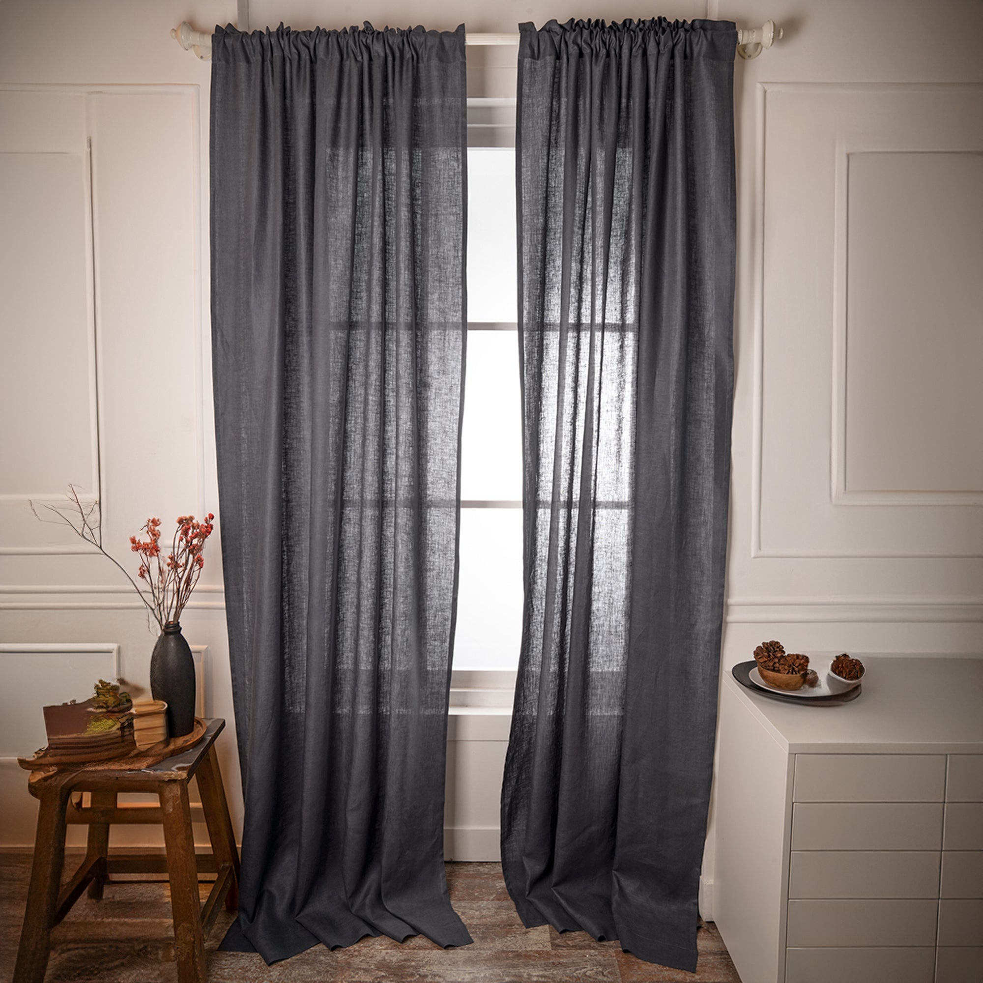 Charcoal Grey Linen Curtain