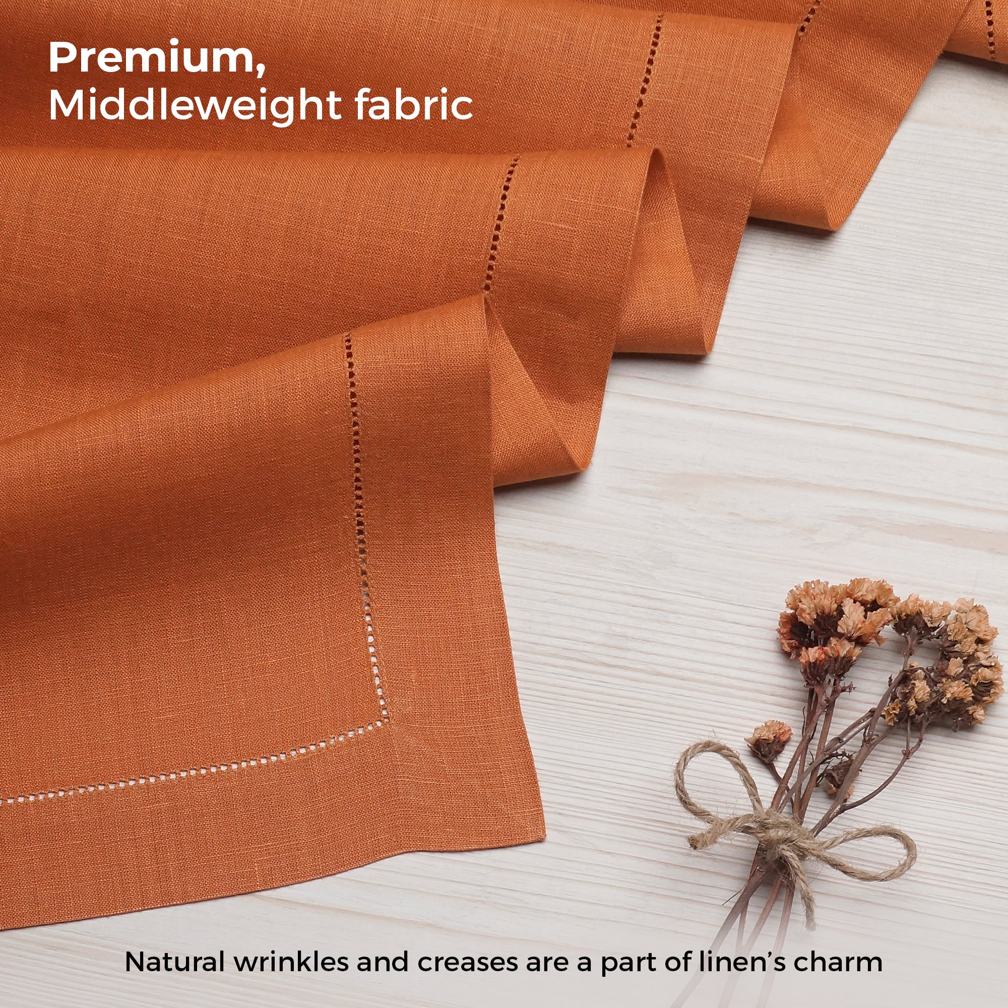 Rust Linen Table Runner, Hemstitch