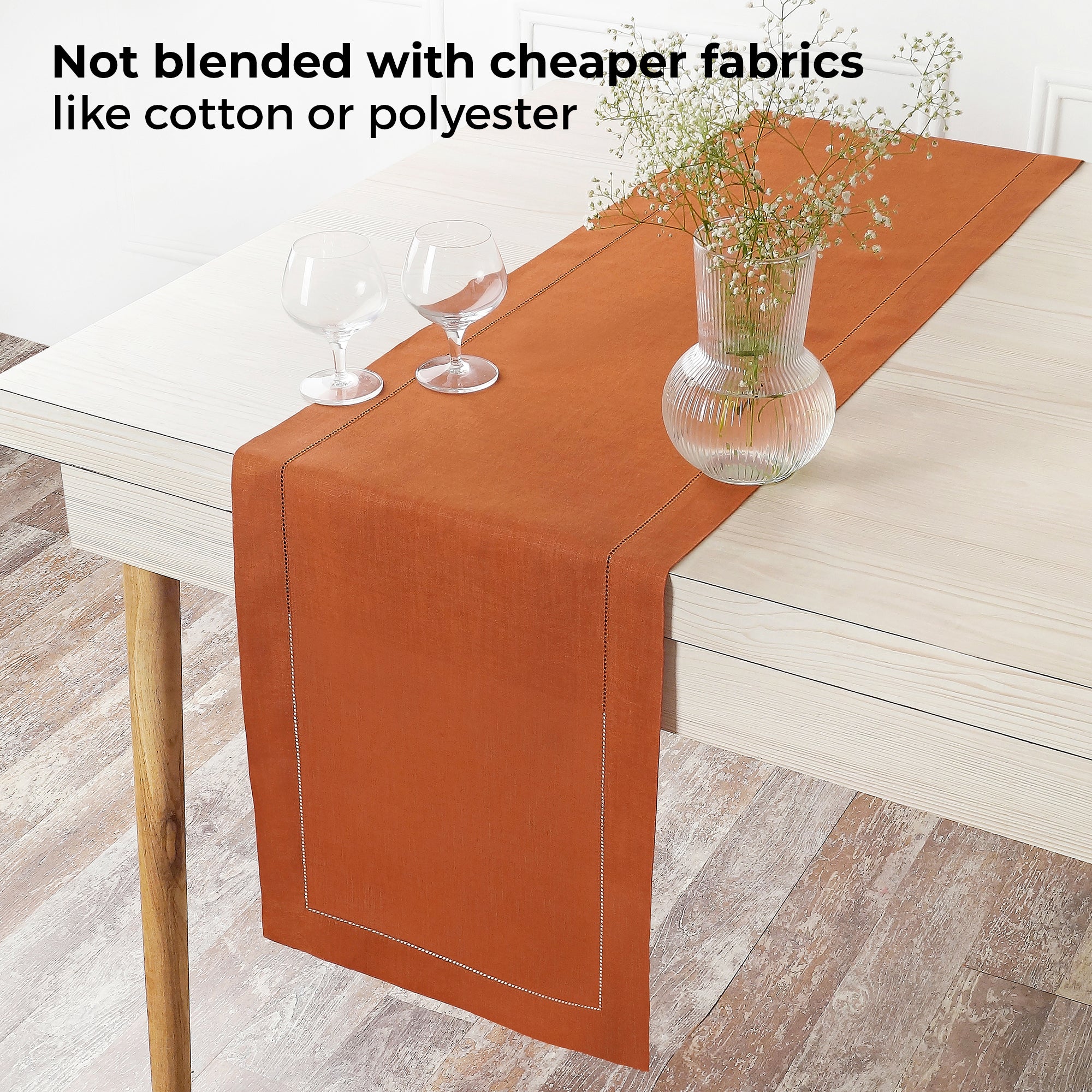 Rust Linen Table Runner, Hemstitch