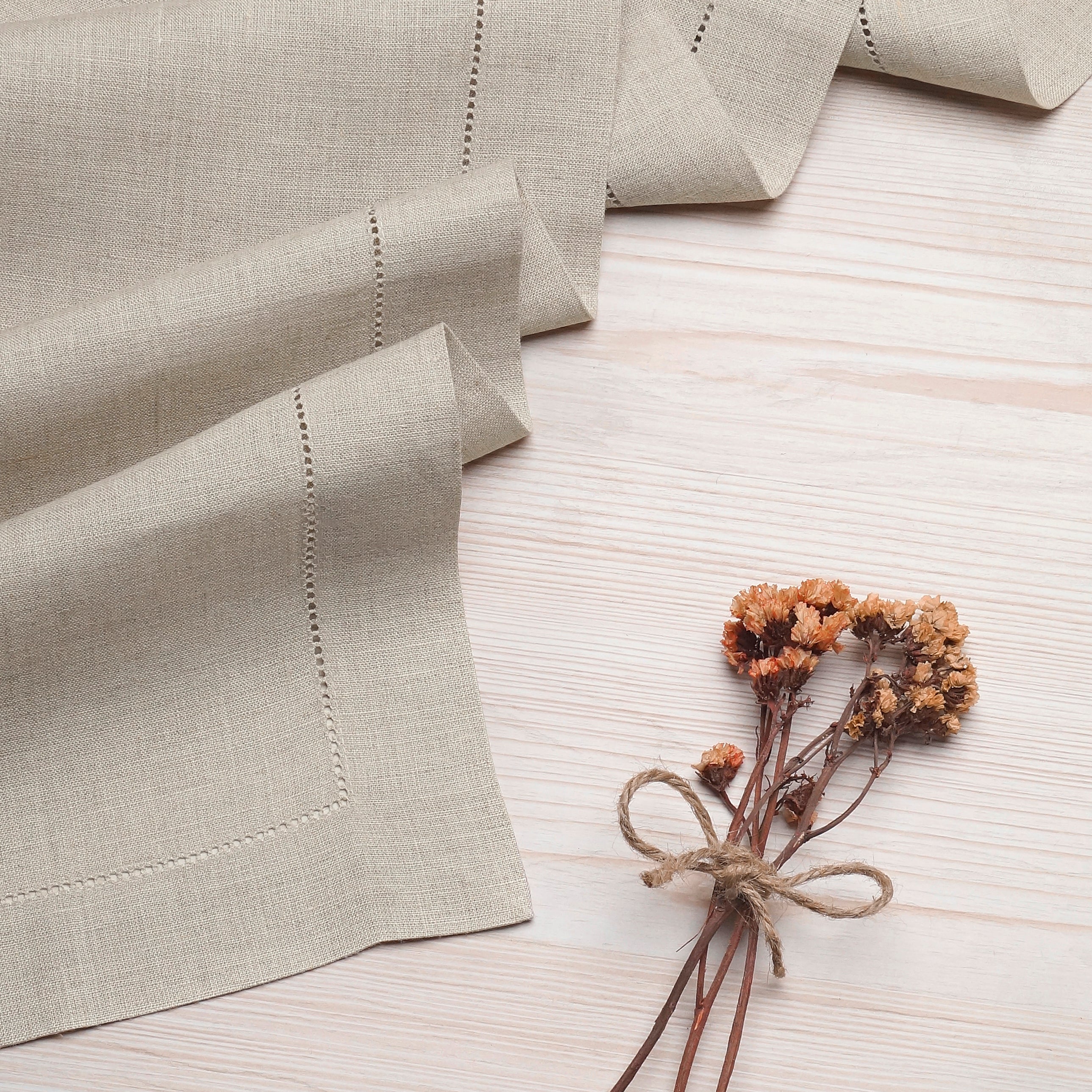 Natural Linen Table Runner, Hemstitch