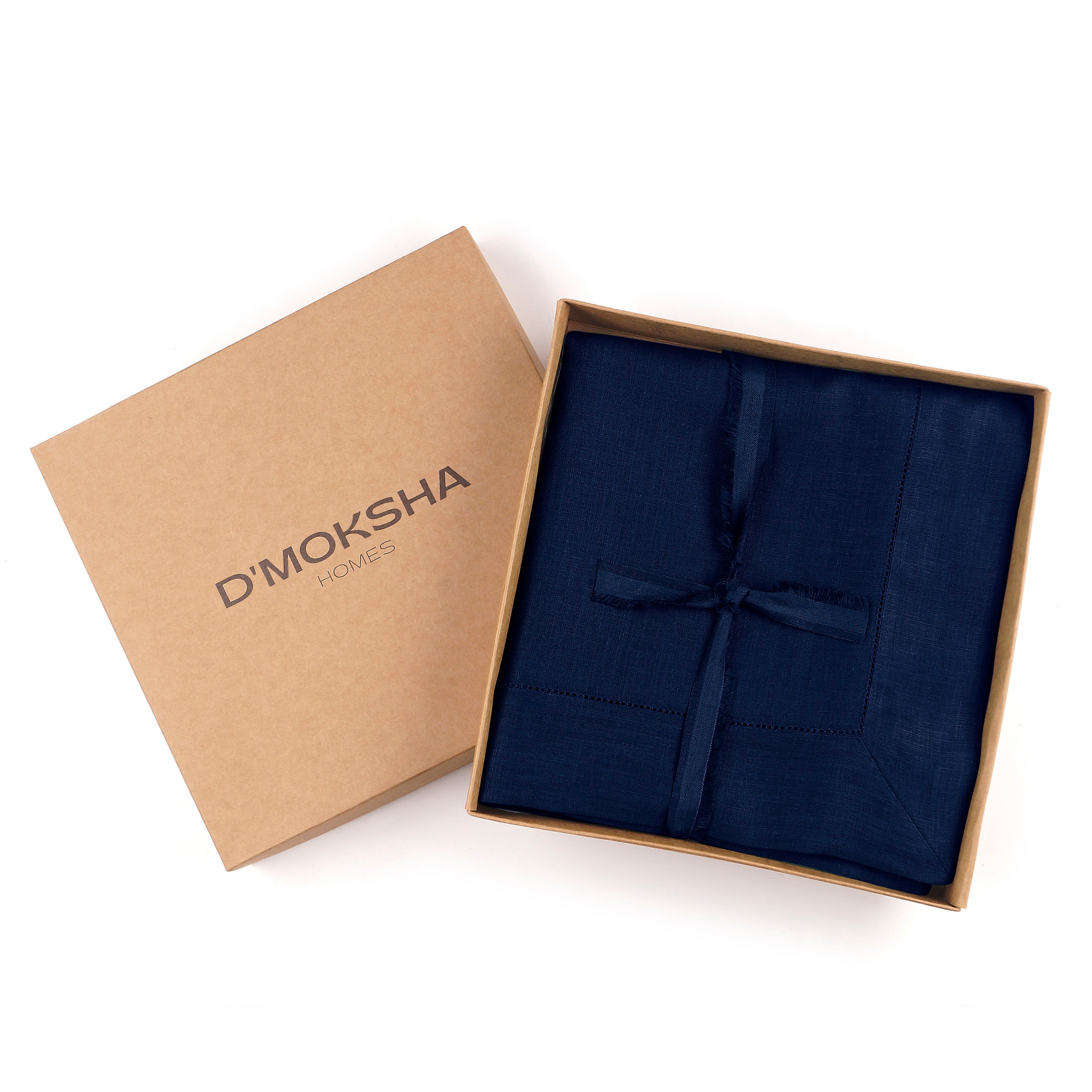 Navy Blue Linen Tablecloth, Hemstitch