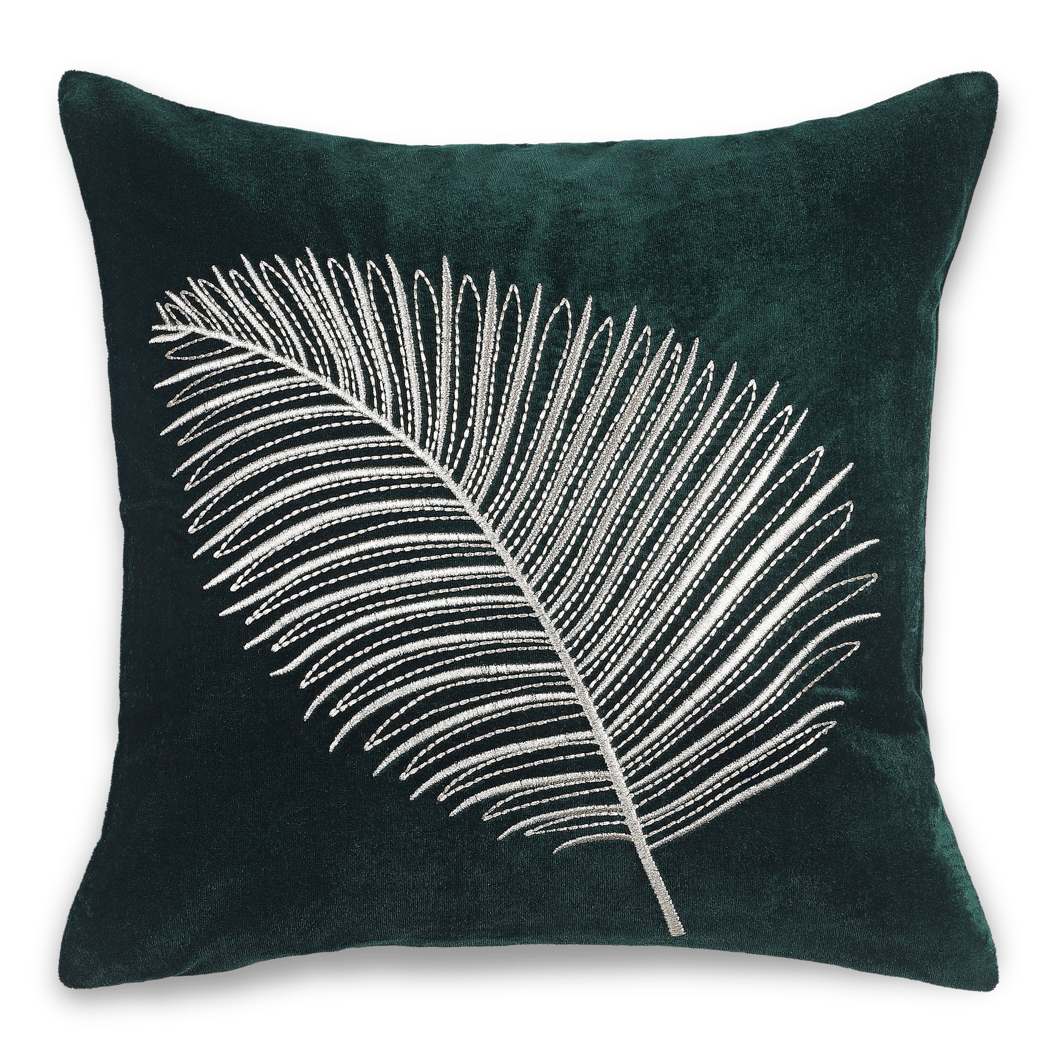 Chinar Embroidered Decorative Pillow Cover - Bottle Green