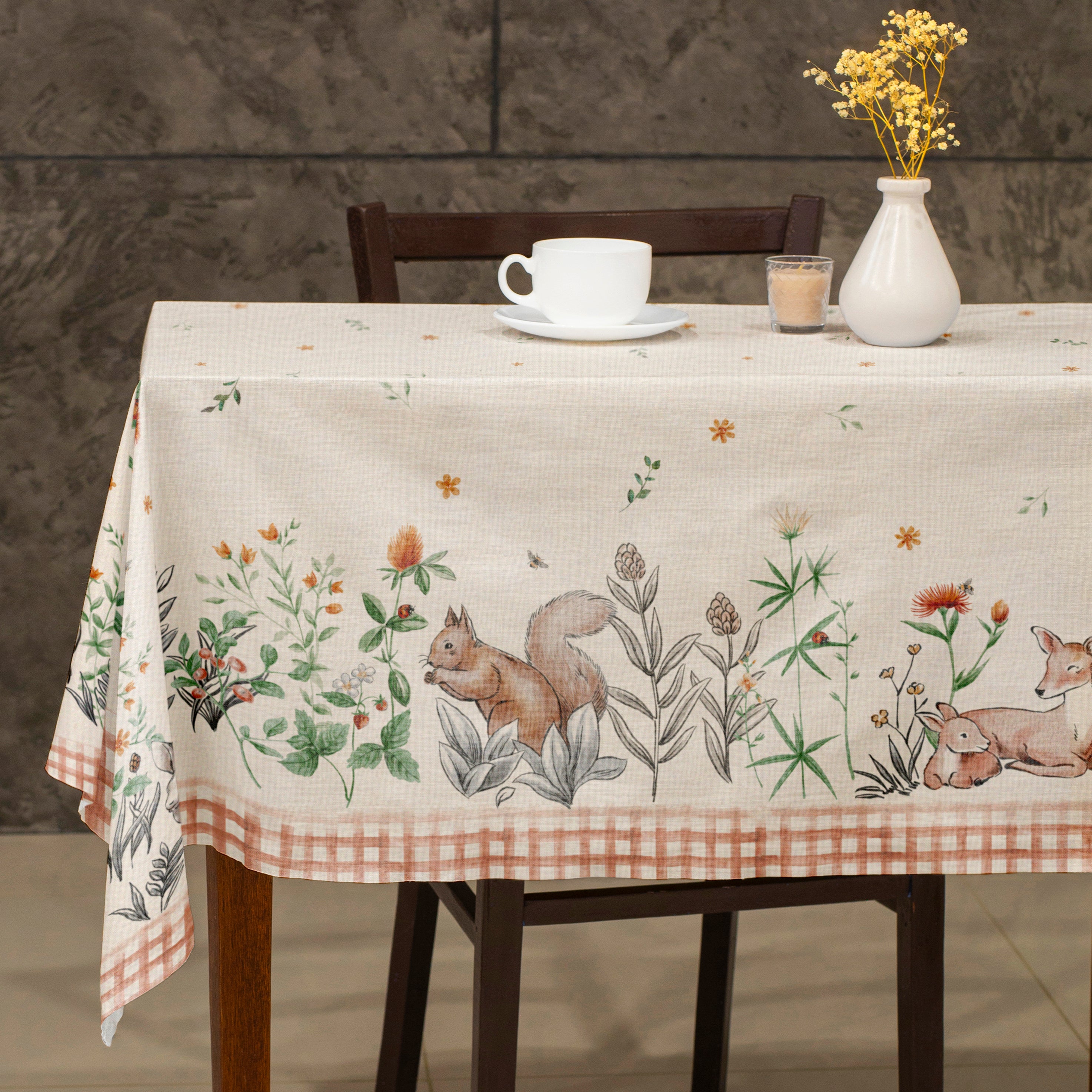 Harvest Critters Tablecloth – Fall Inspired Squirrel and Deer Design