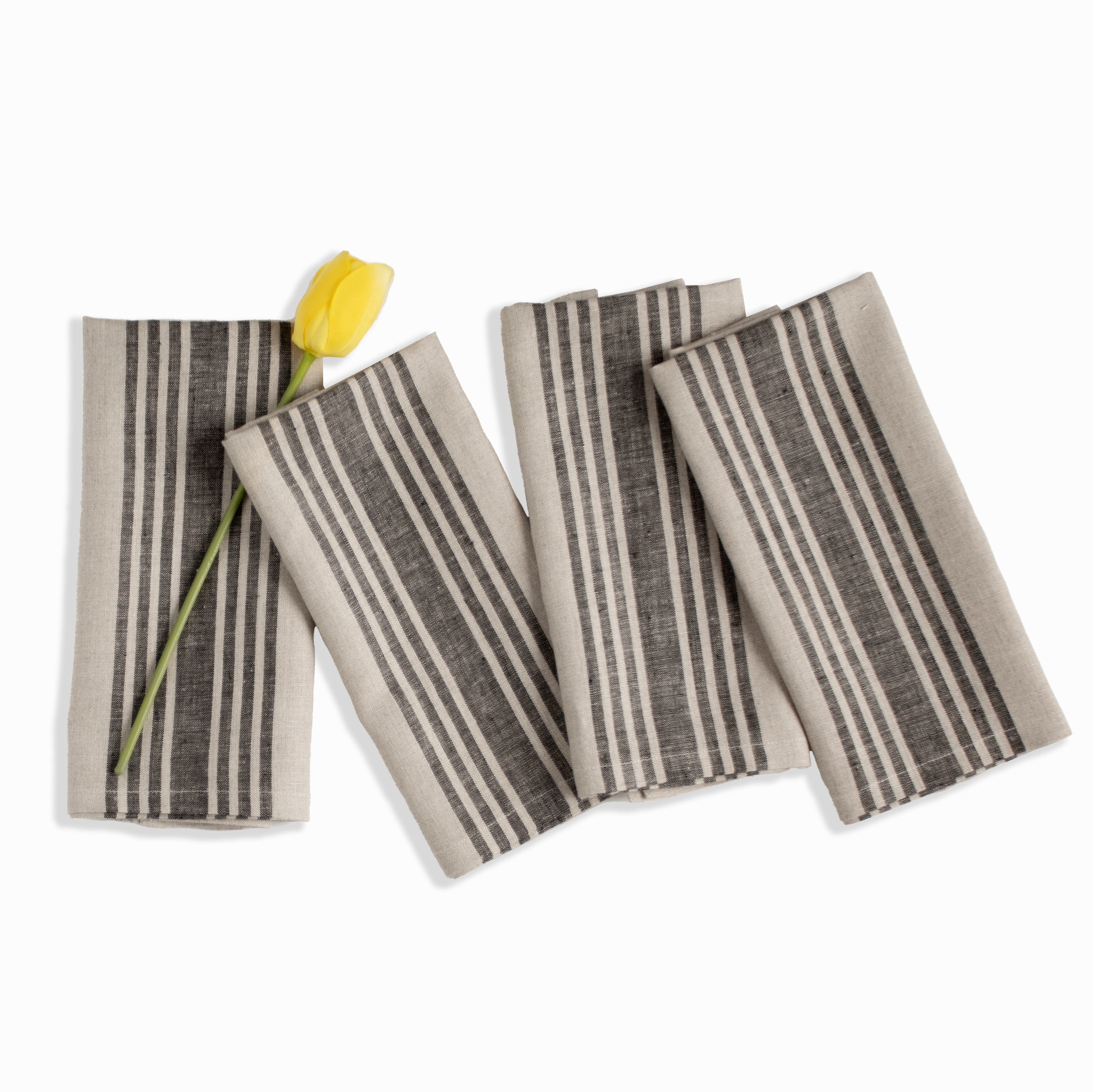 Natural and Black Linen Napkins, Farmhouse, 20 x 20 inch, 4 pcs