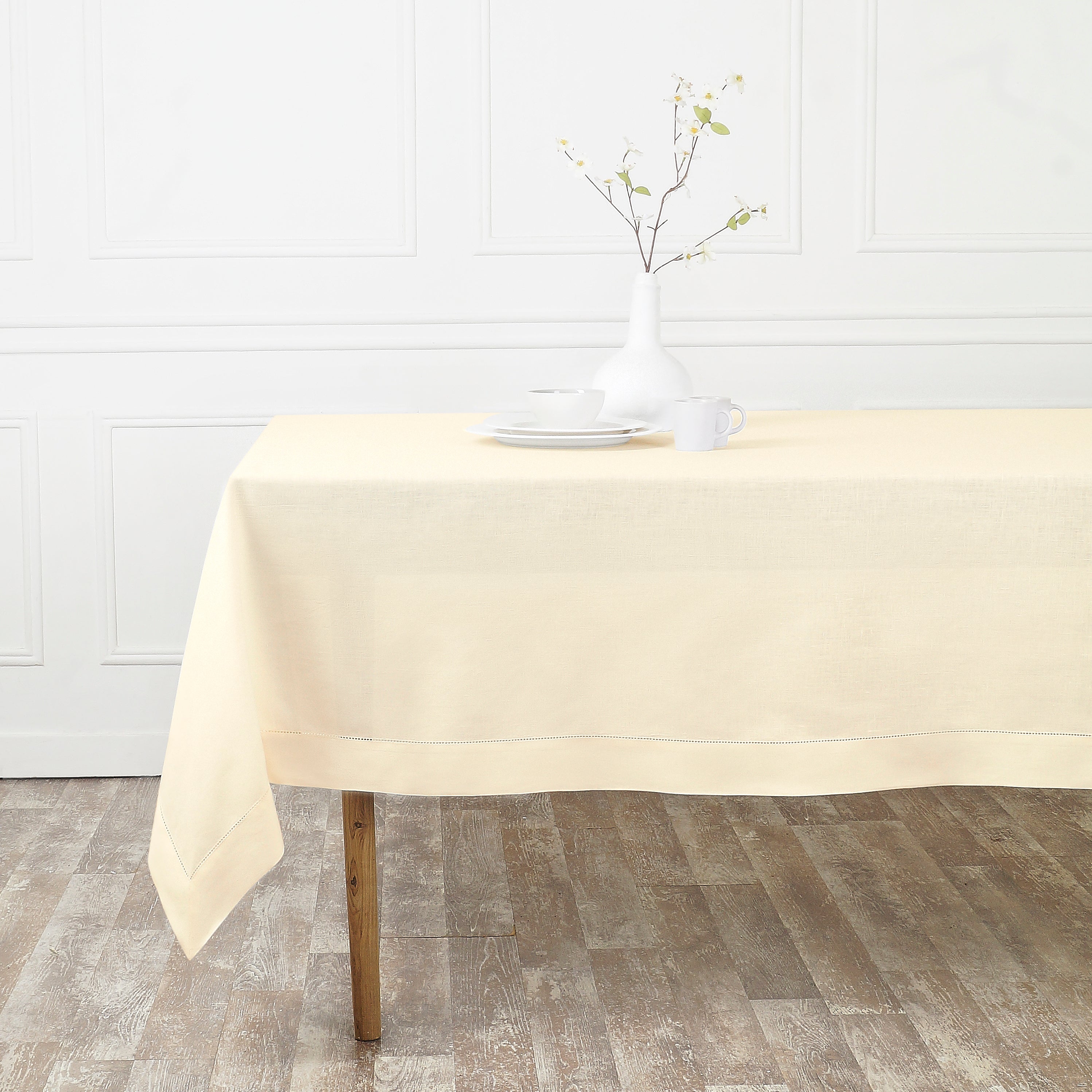 Vanilla Cream Linen Tablecloth, Hemstitch