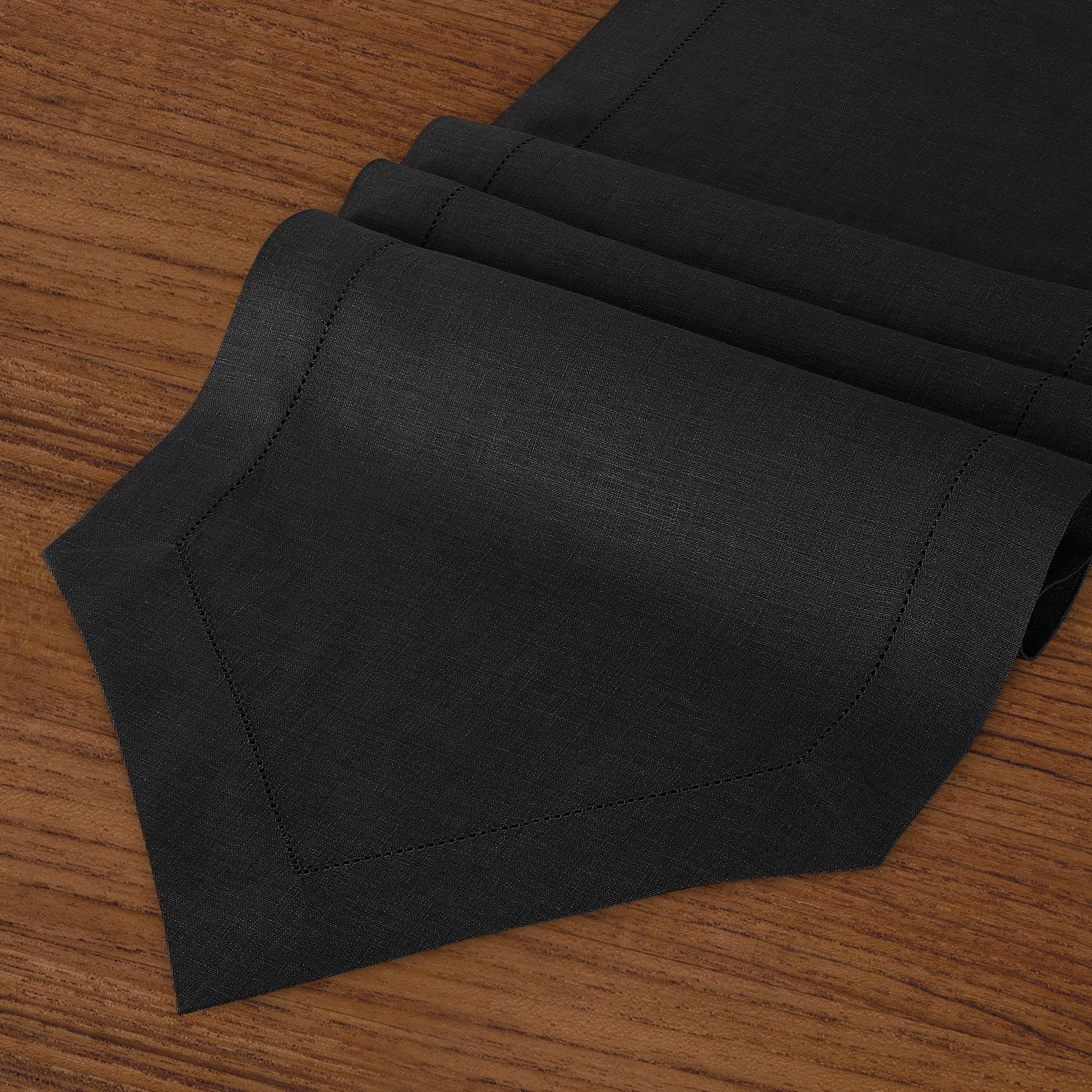 Black Linen Table Runner, Diamond