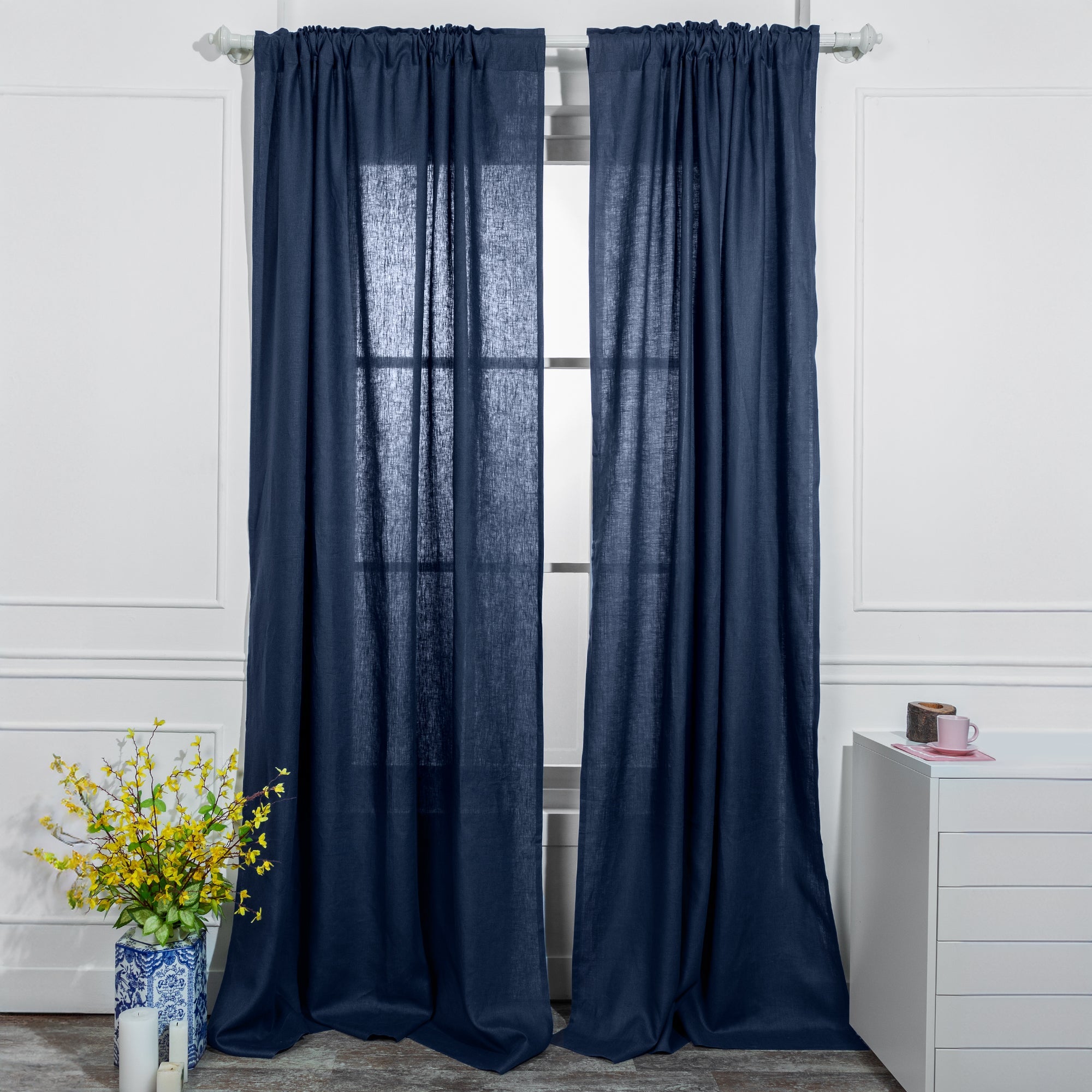 Navy Blue Linen Curtain