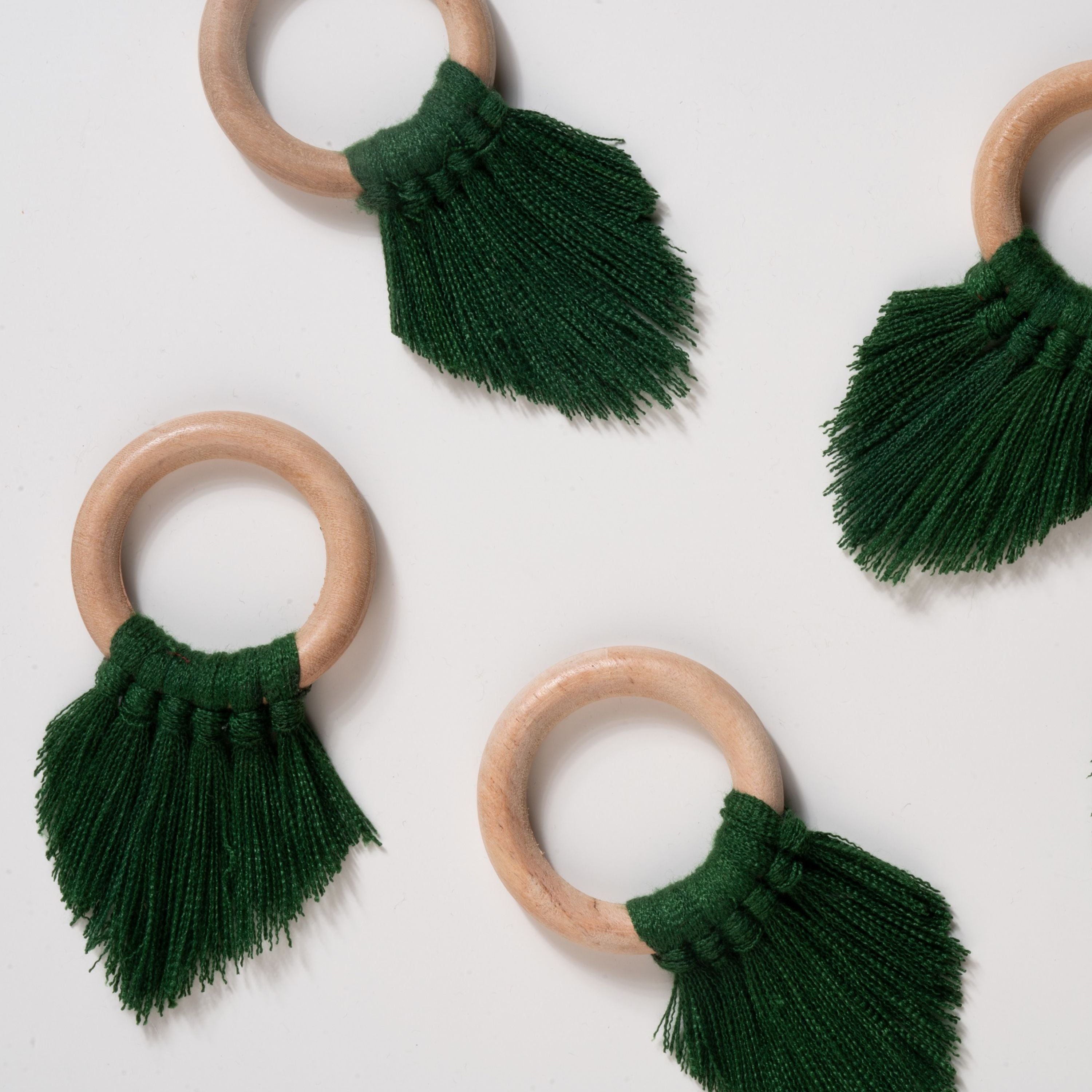 Eden Green Napkin Rings With Fringe