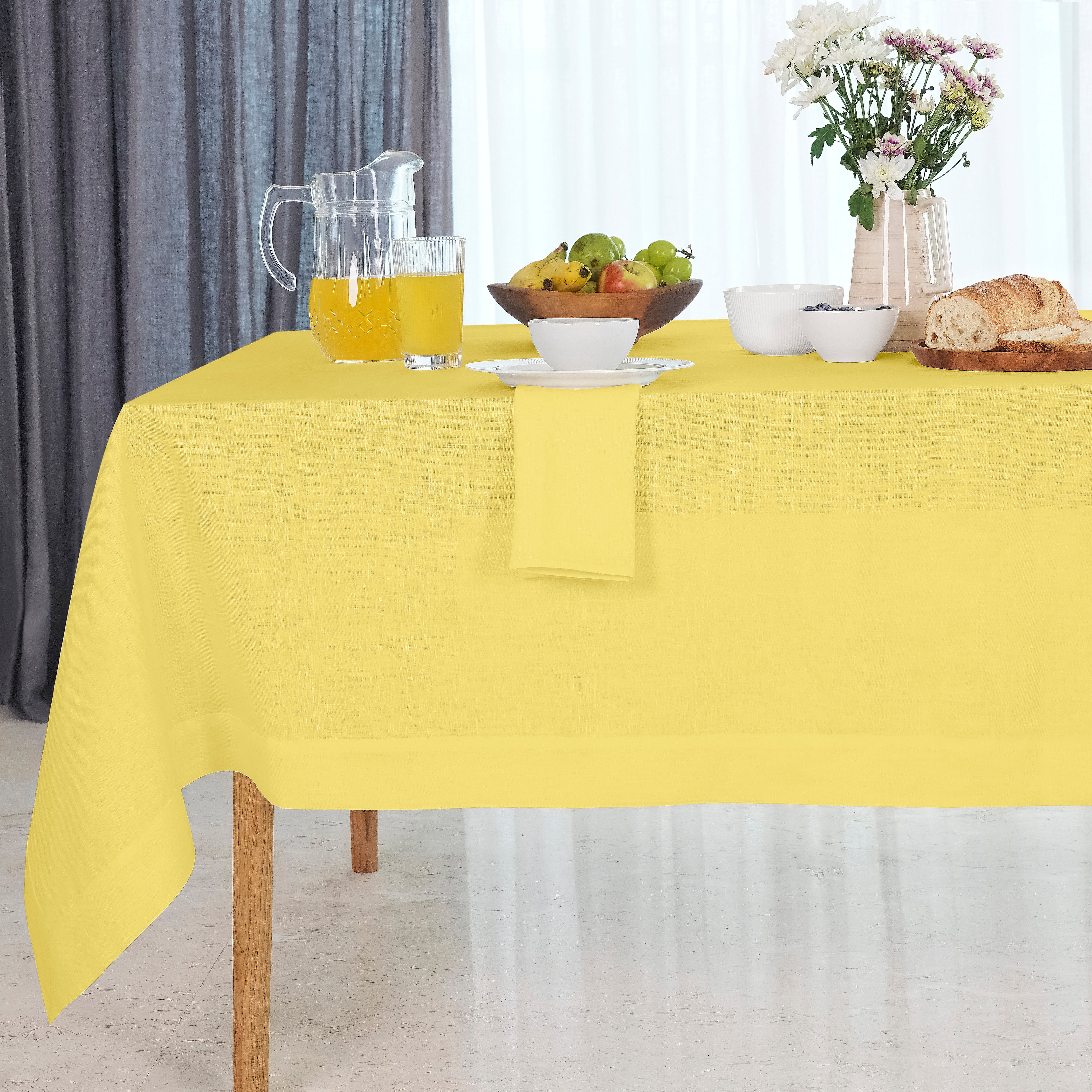 Lemon Yellow Linen Tablecloth, Hemmed