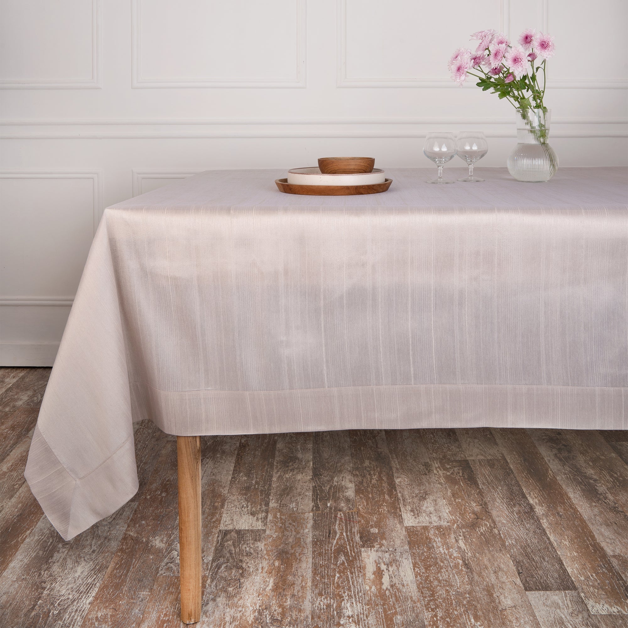 Natural Vegan Silk Tablecloth, Mitered Corner