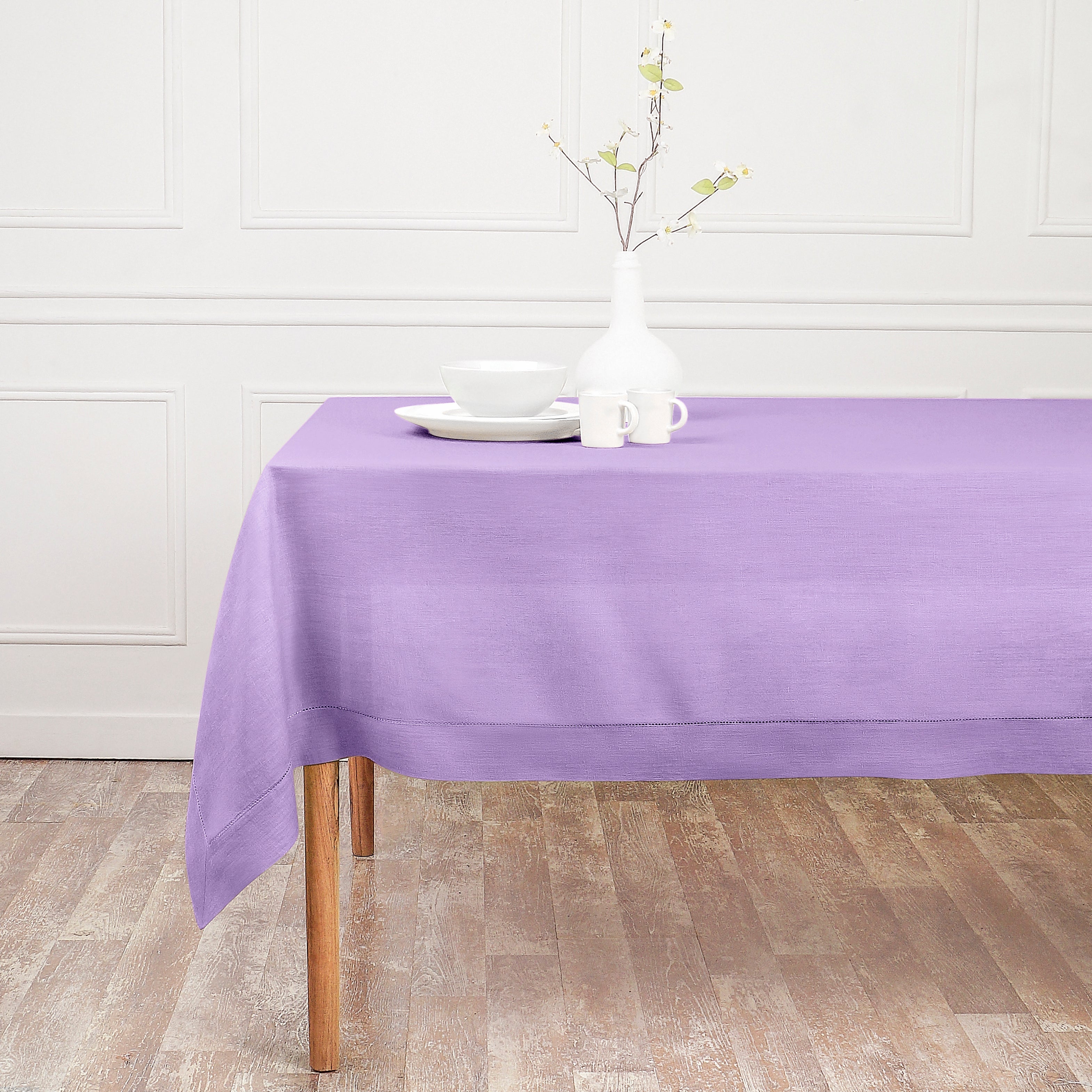 Lavender Linen Tablecloth, Hemstitch