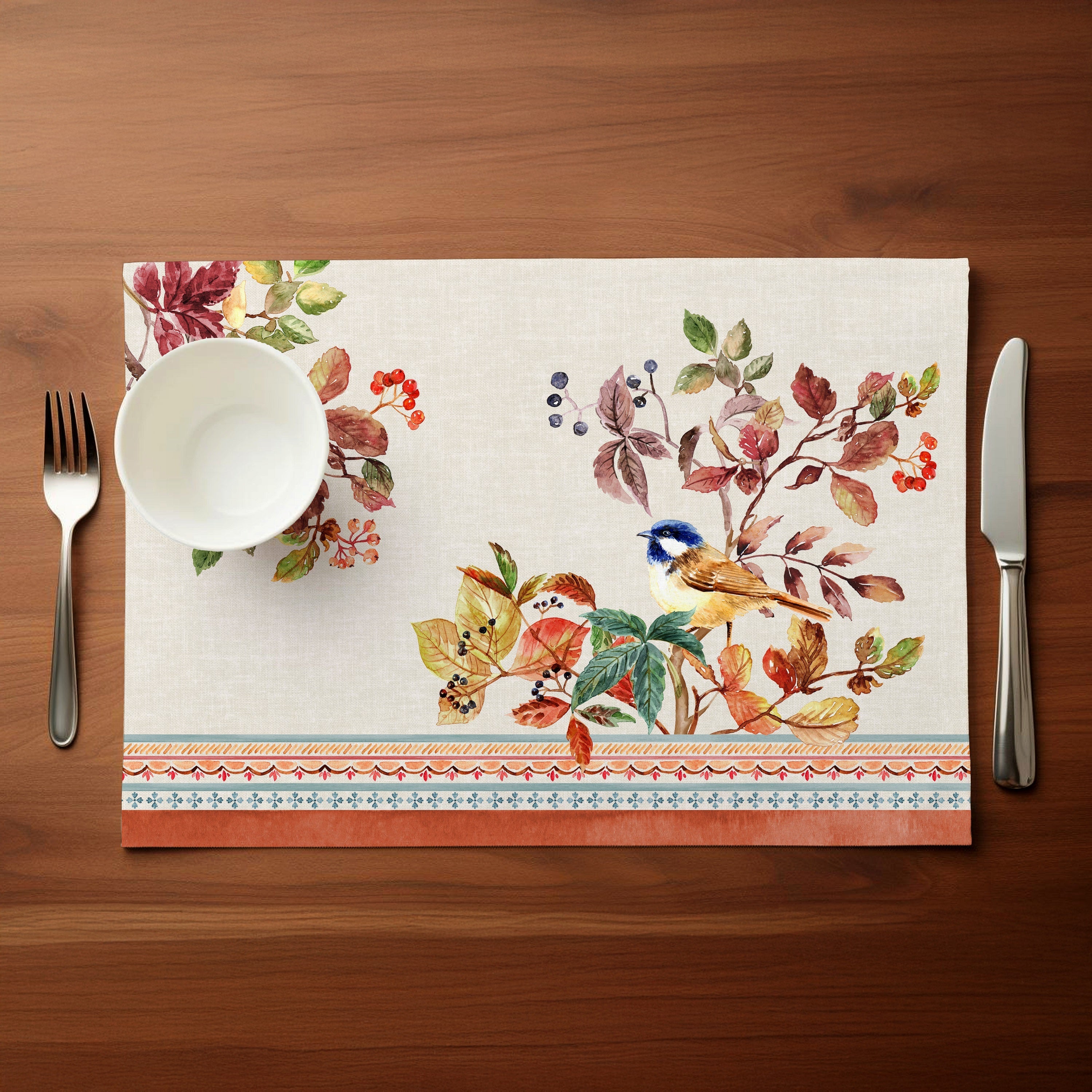 Autumn Songbirds Placemats - Placemats for Autumn Gatherings  - 14 x 19 Inch, 12 pcs