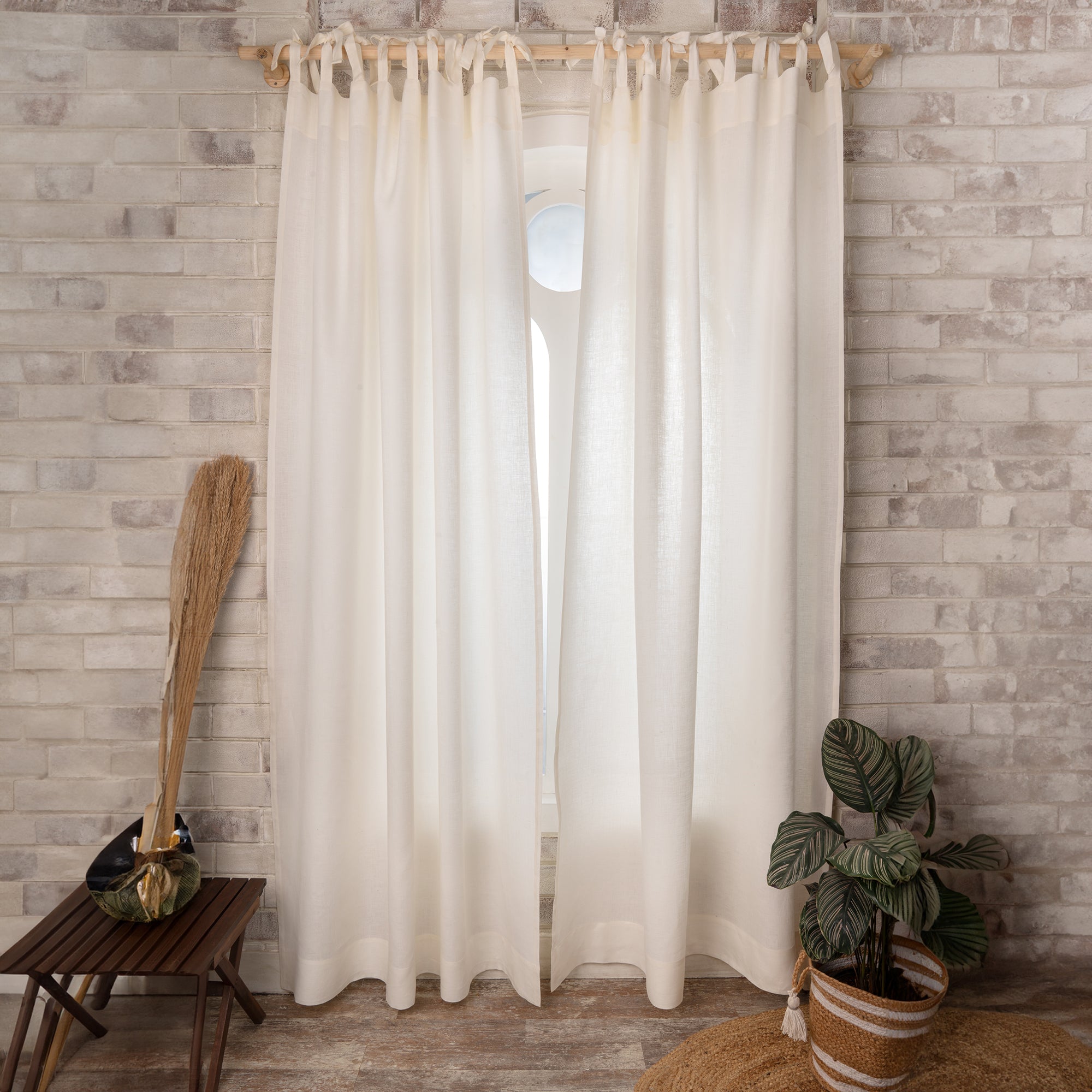 Ivory Linen Tie Top Curtain