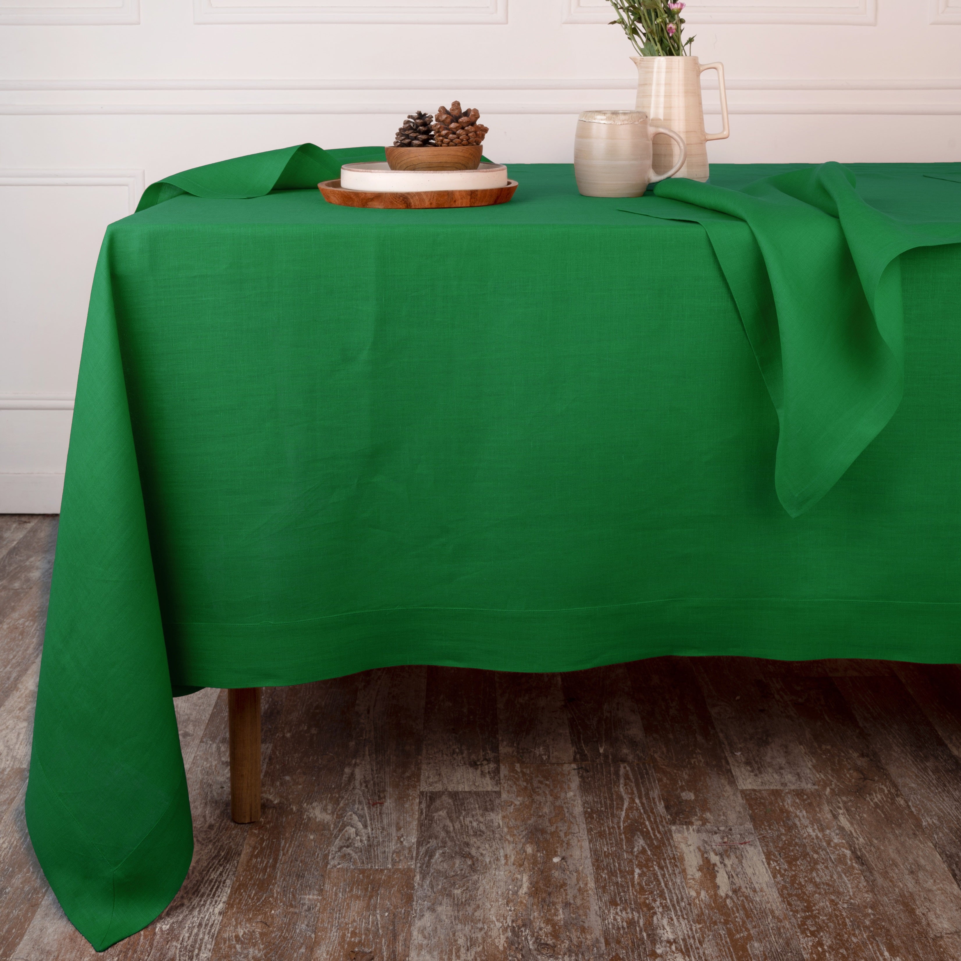 Kelly Green Linen Tablecloth, Hemmed