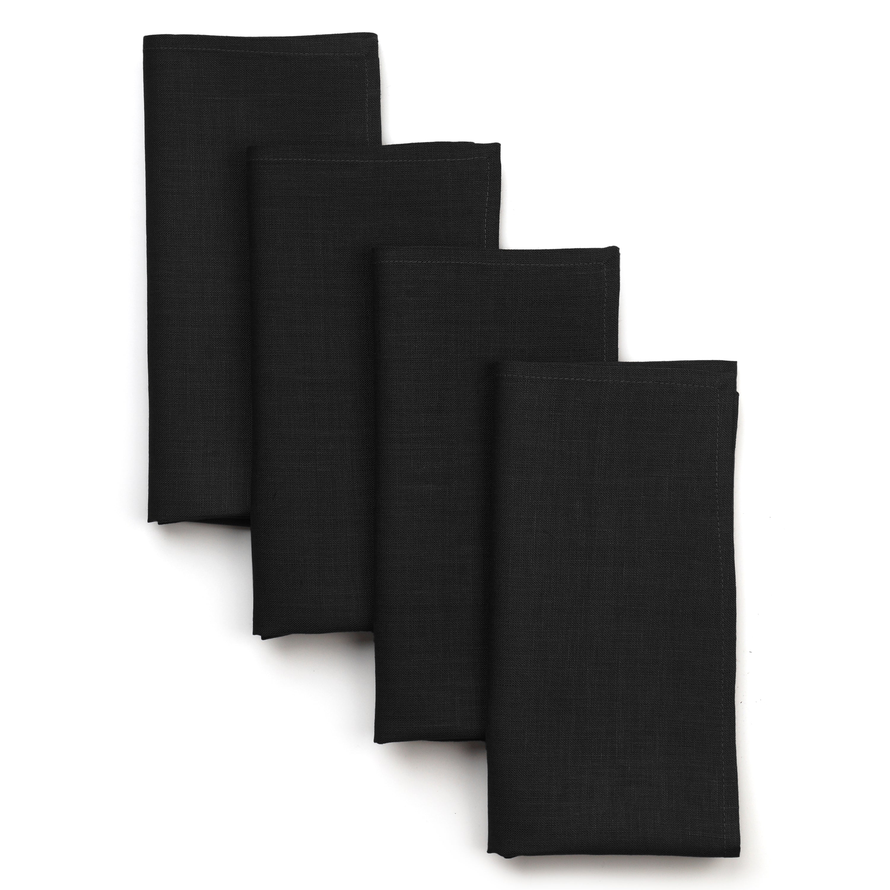 Black Linen Napkins, Hemmed, 18 x 18 inch, 4 pcs