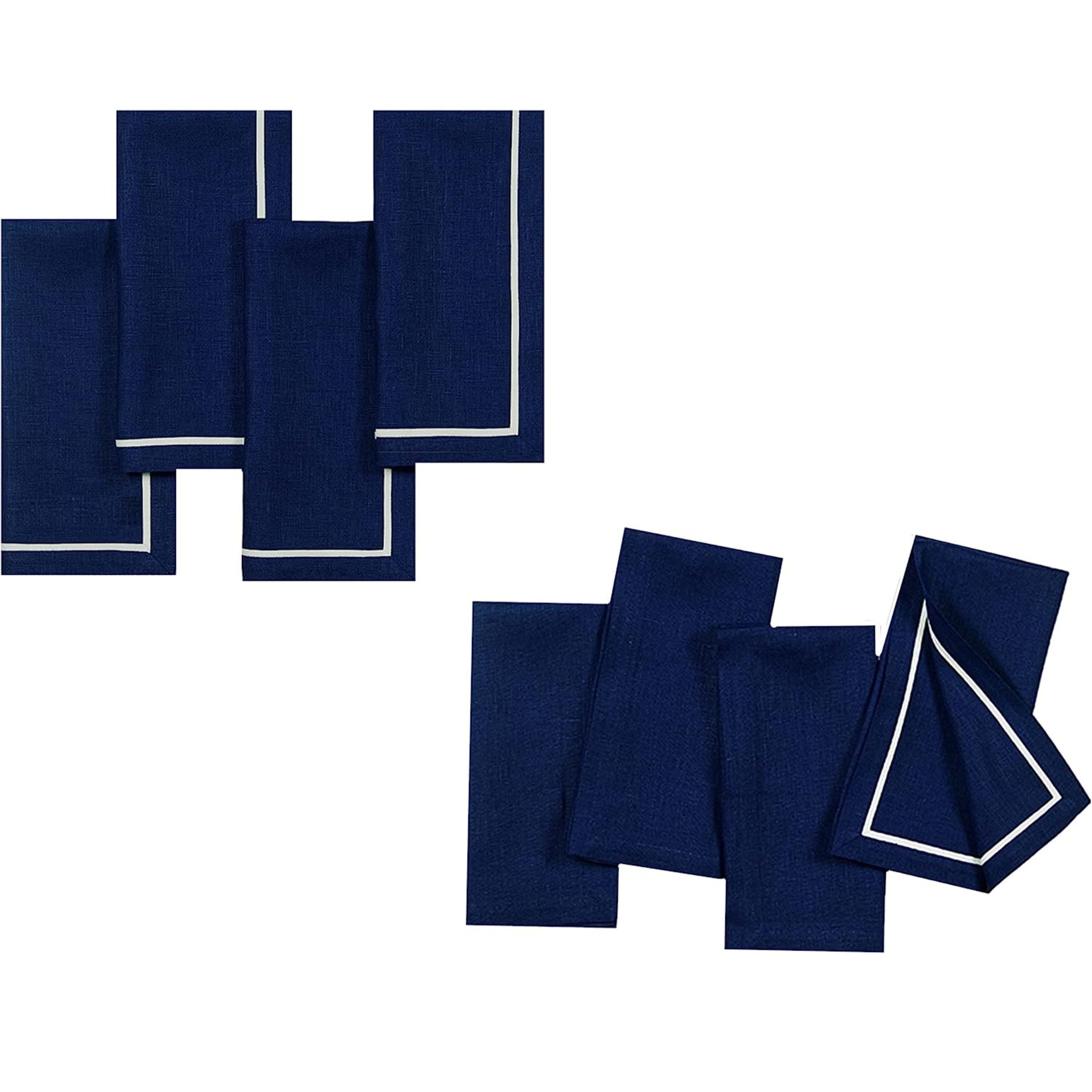 Navy Blue and White Linen Napkins, Reversible, 20 x 20 inch, 4 pcs