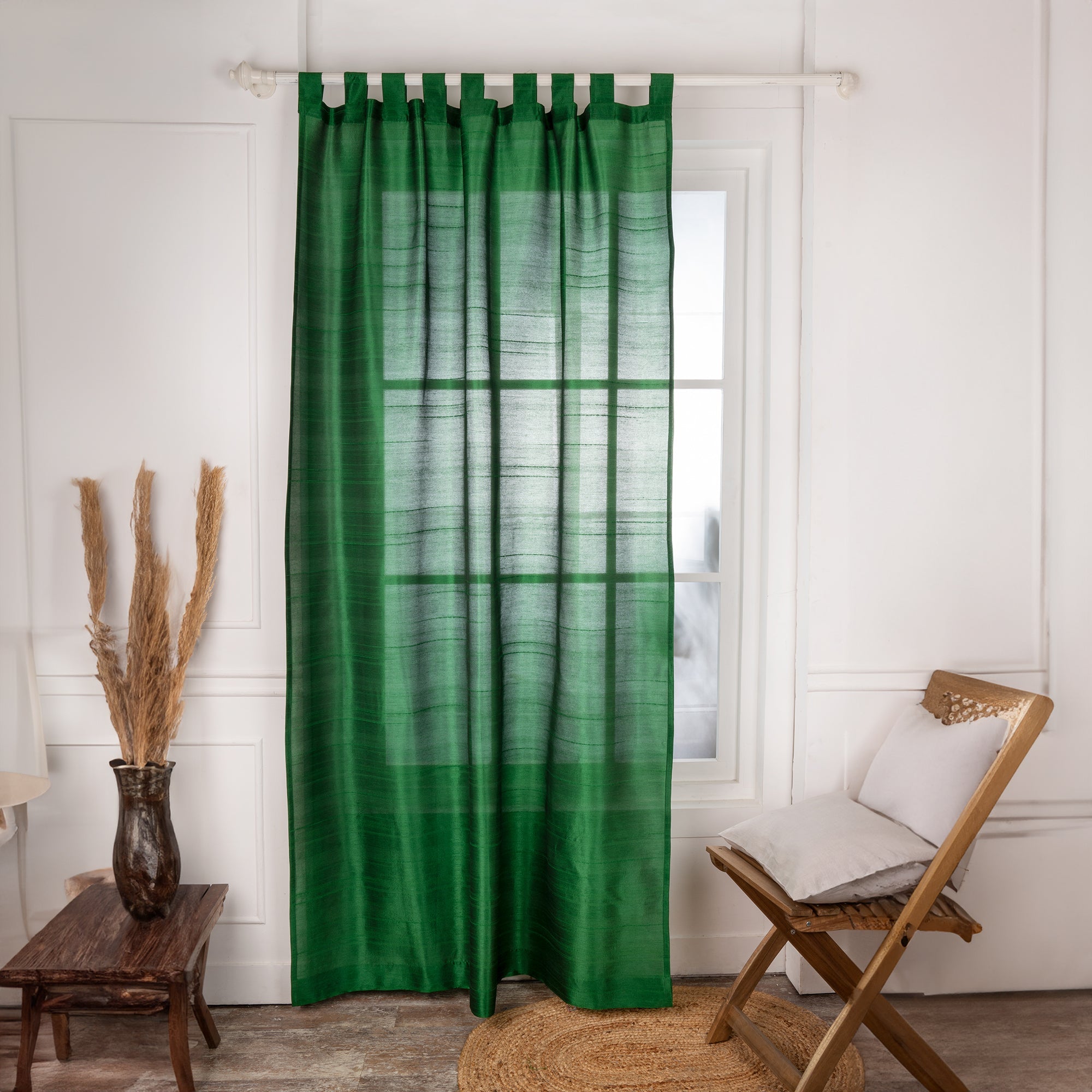 Emerald Green Vegan Silk Tab Top Curtain