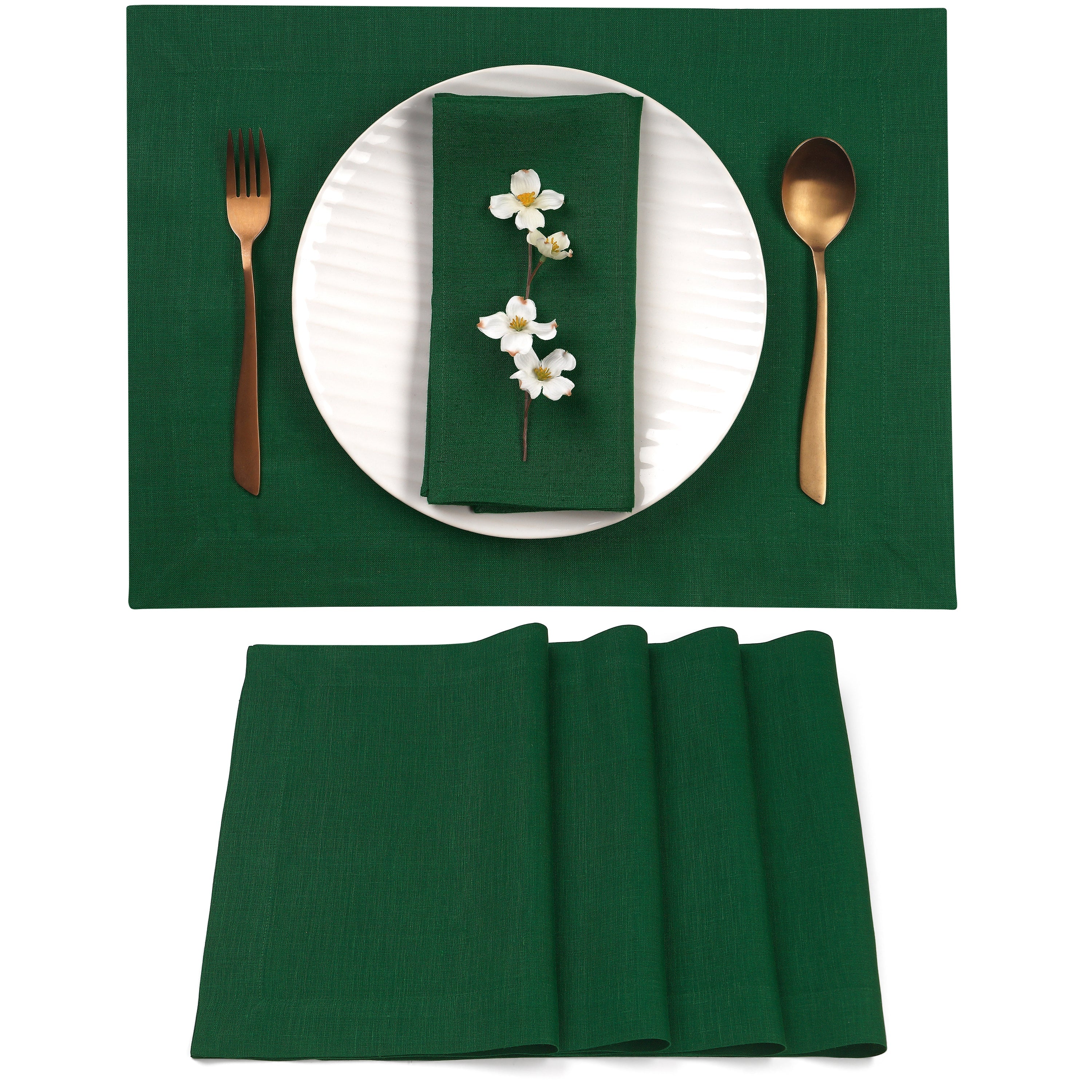 Forest Green Linen Placemats, Hemmed, 14 x 19 inch, 4 pcs