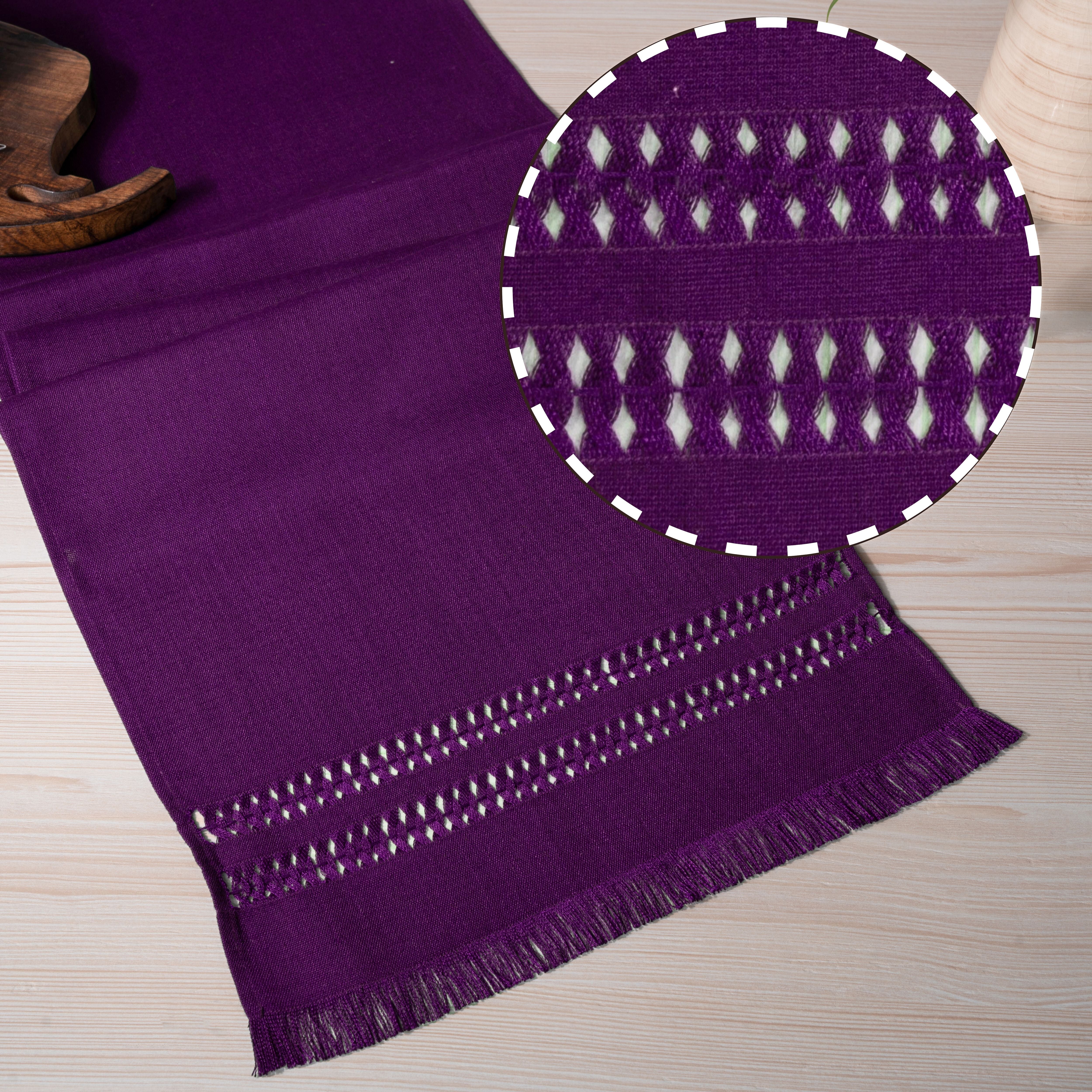 Purple Table Runner, Faux Linen, Hand Hemstitch