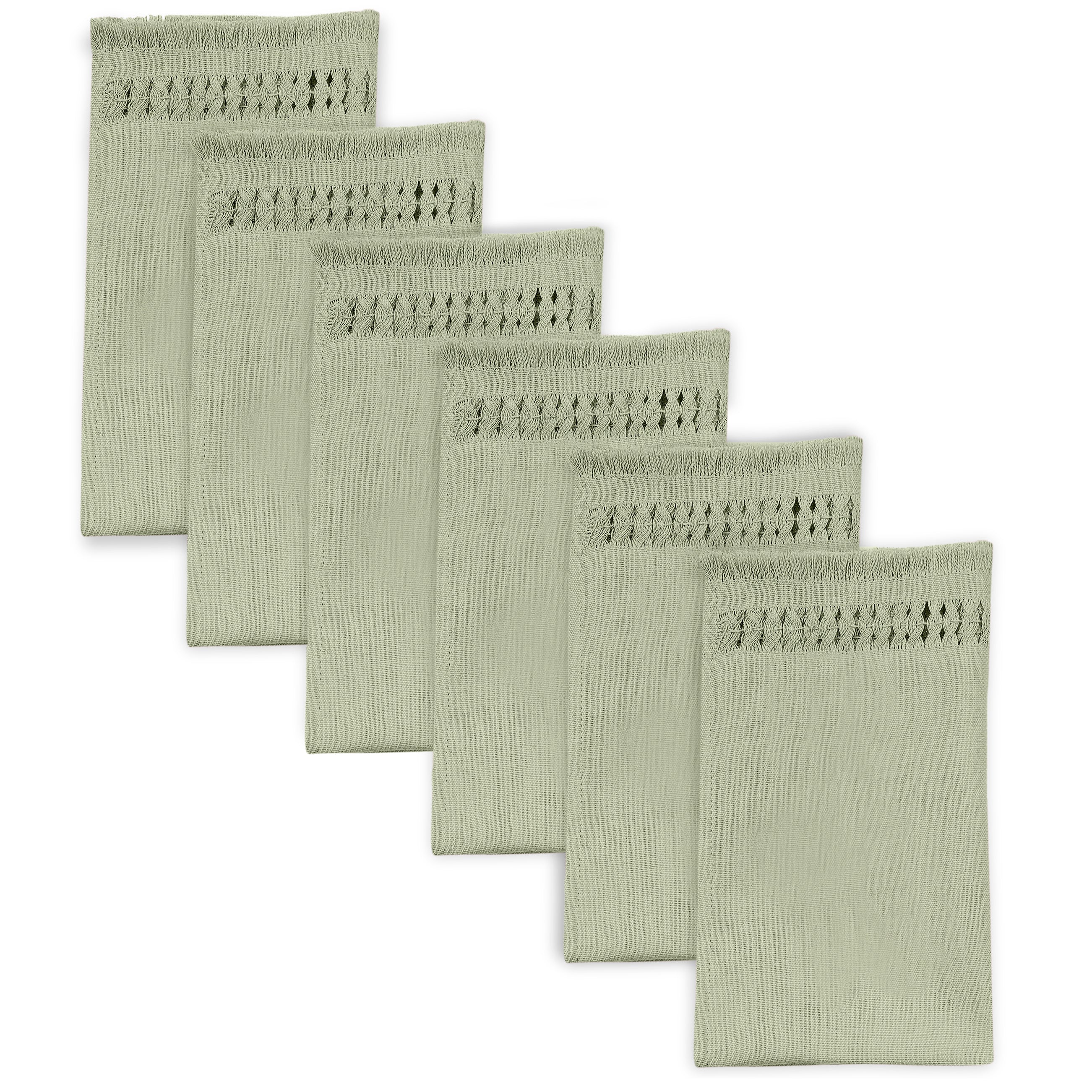 Sage Green Faux Linen Napkins, Hand Hemstitch, 20 x 20 inch, 6 pcs