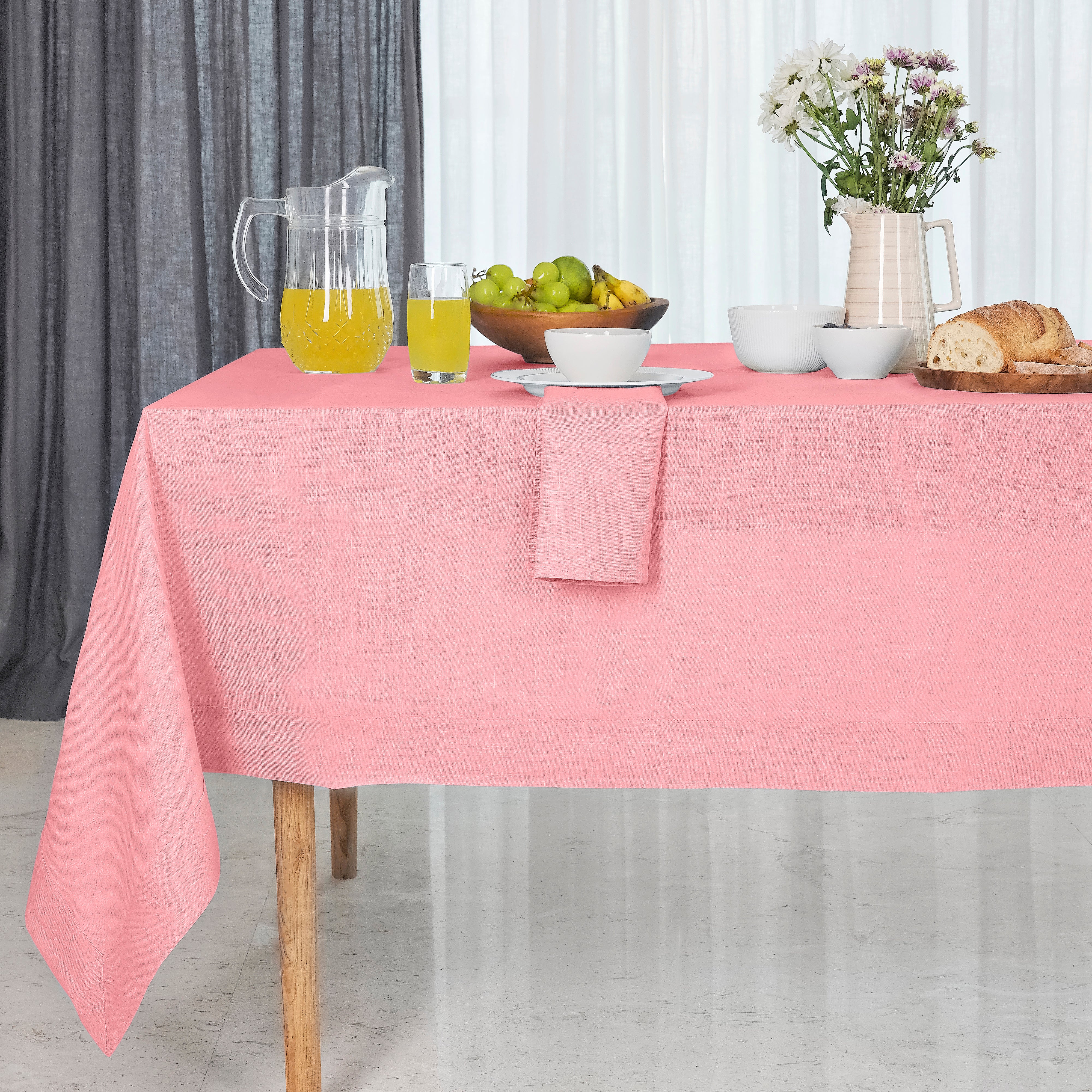 Dusty Pink Linen Tablecloth, Hemmed