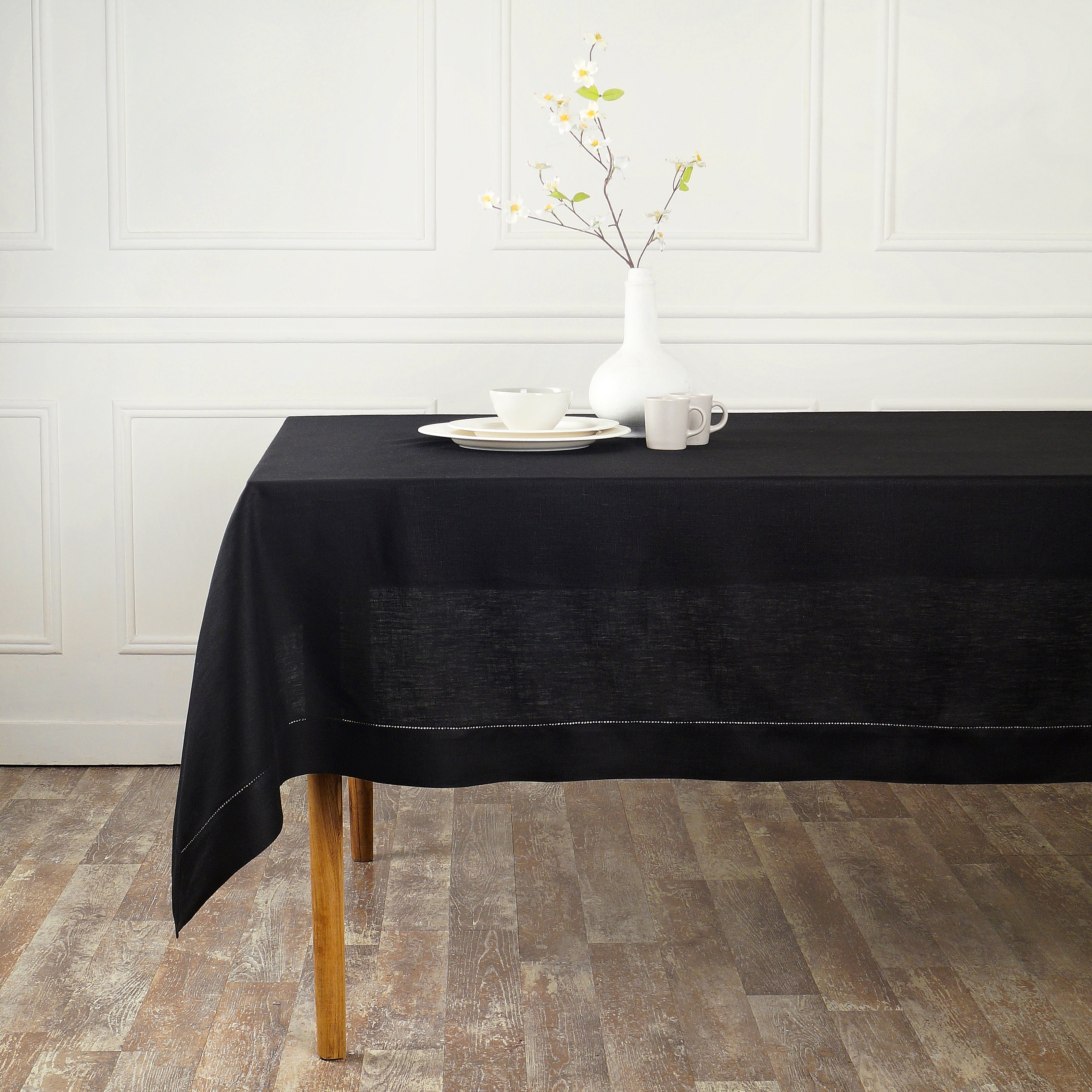 Black Linen Tablecloth, Hemstitch