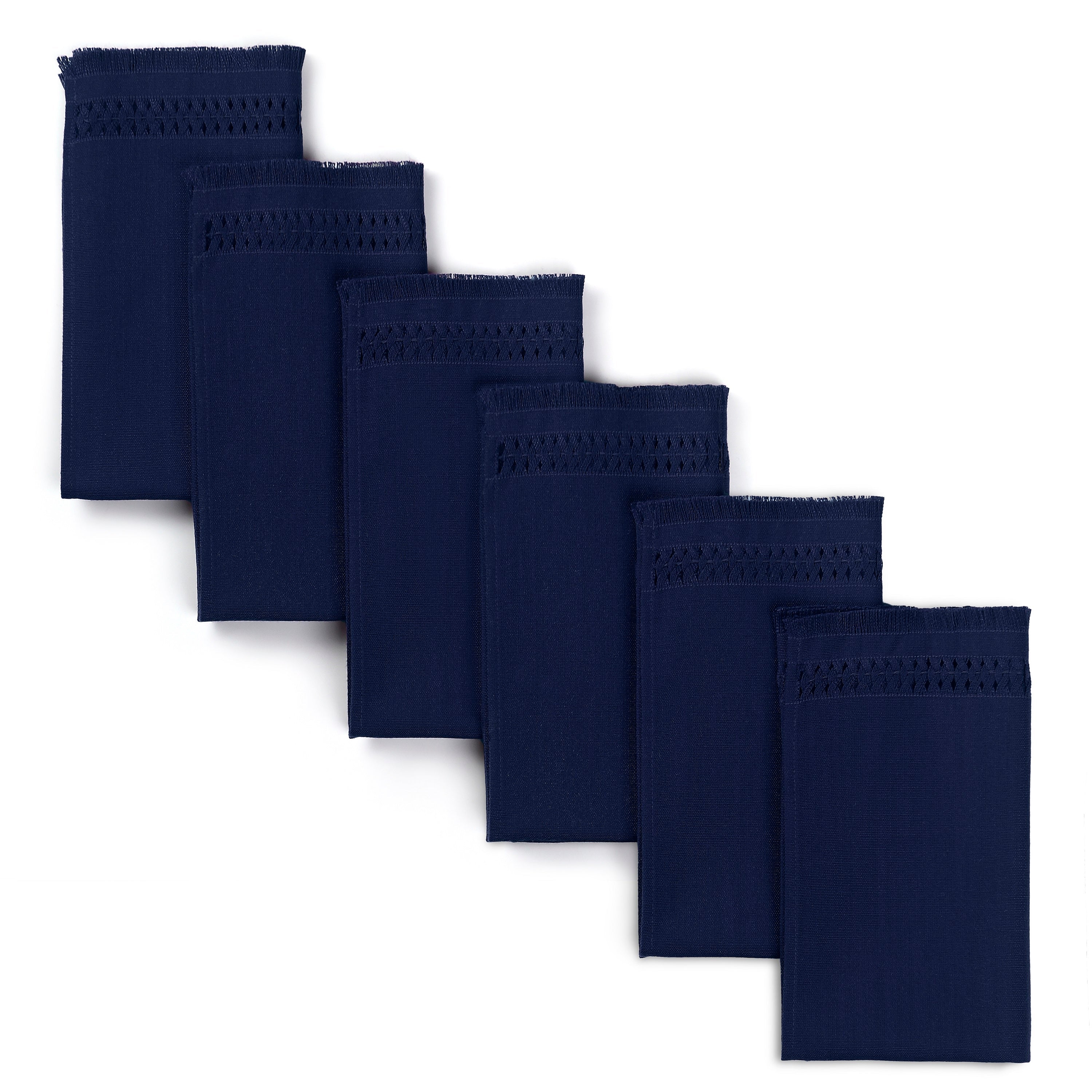 Navy Blue Faux Linen Napkins, Hand Hemstitch, 20 x 20 inch, 6 pcs