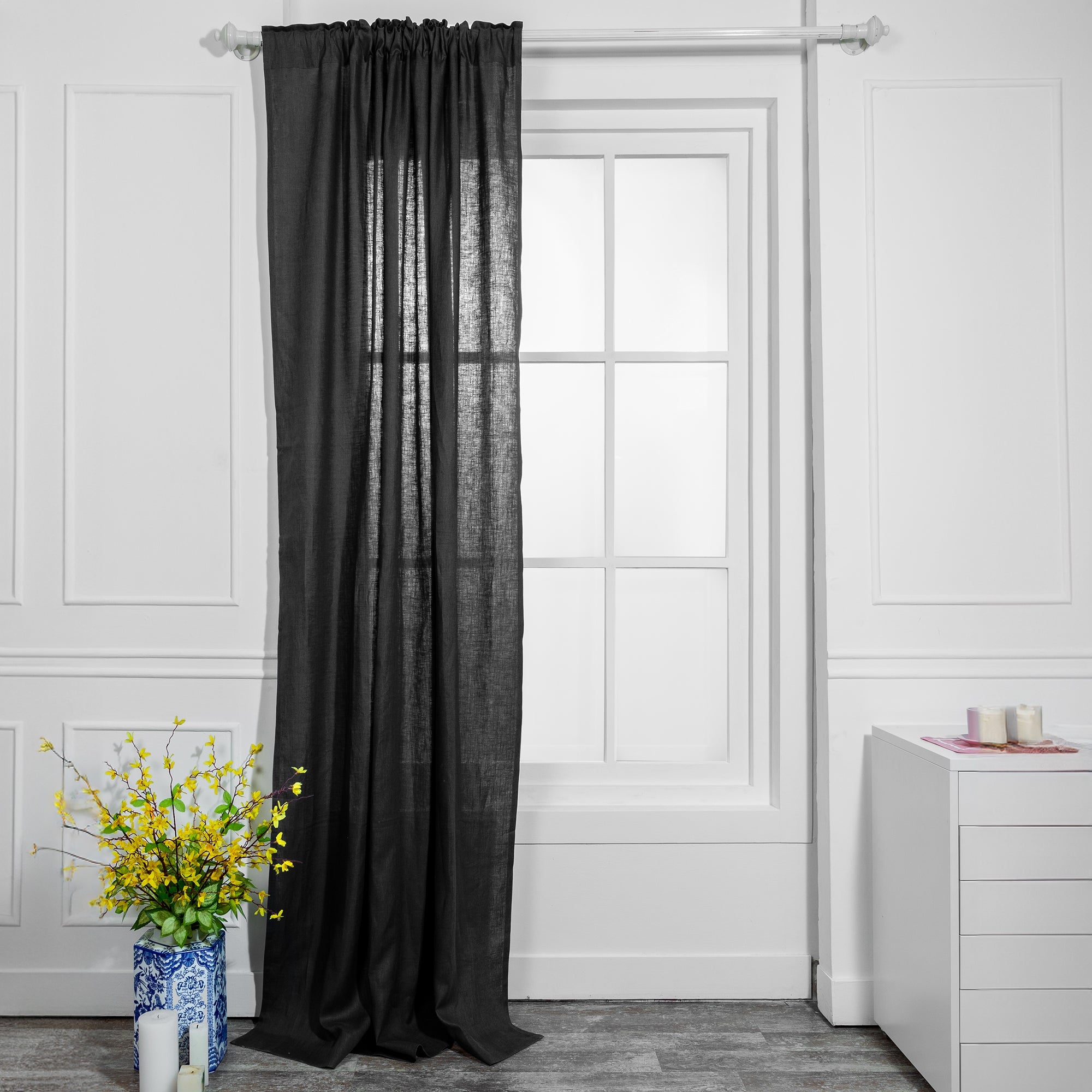 Black Linen Curtain | Set of 2