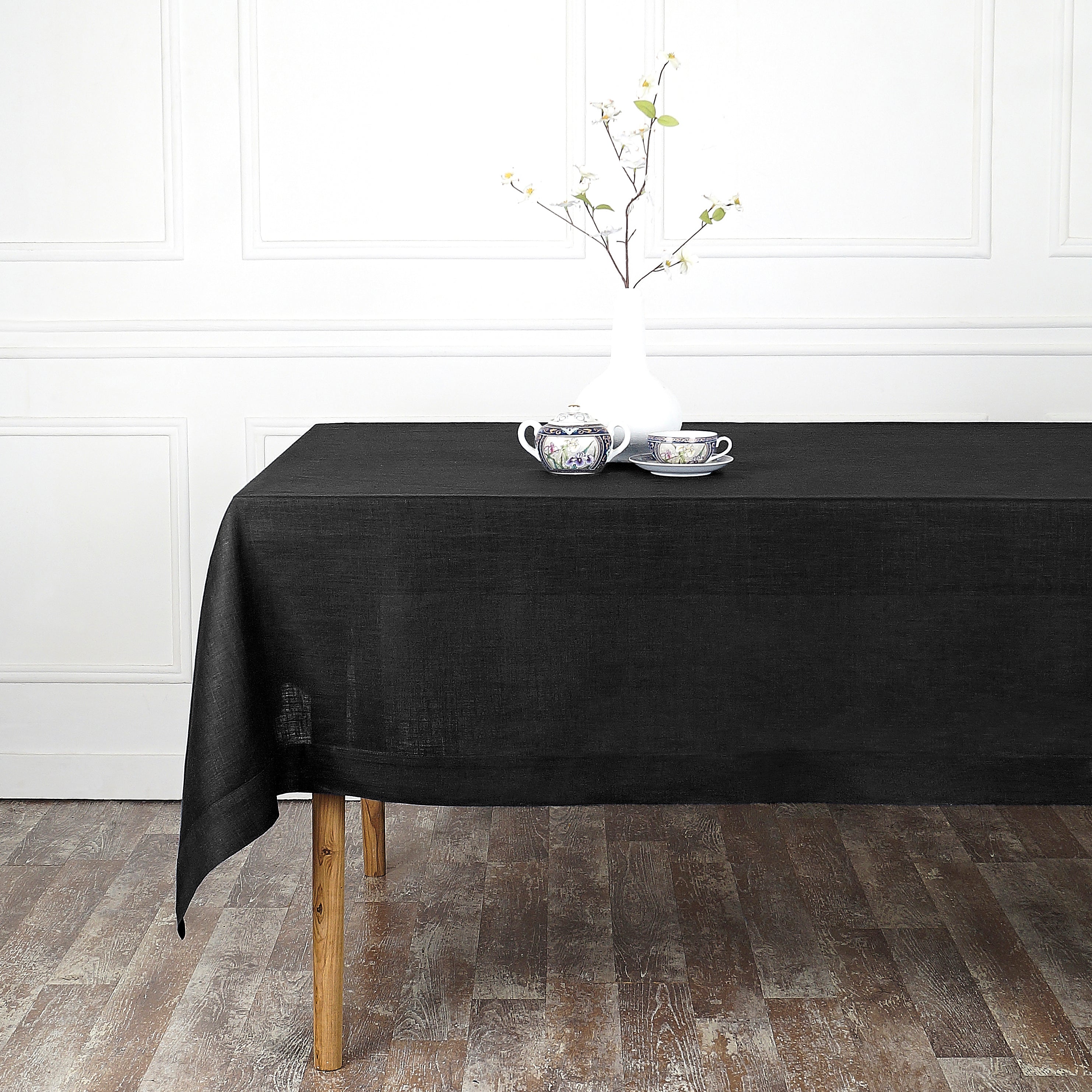 Black Linen Tablecloth, Hemmed