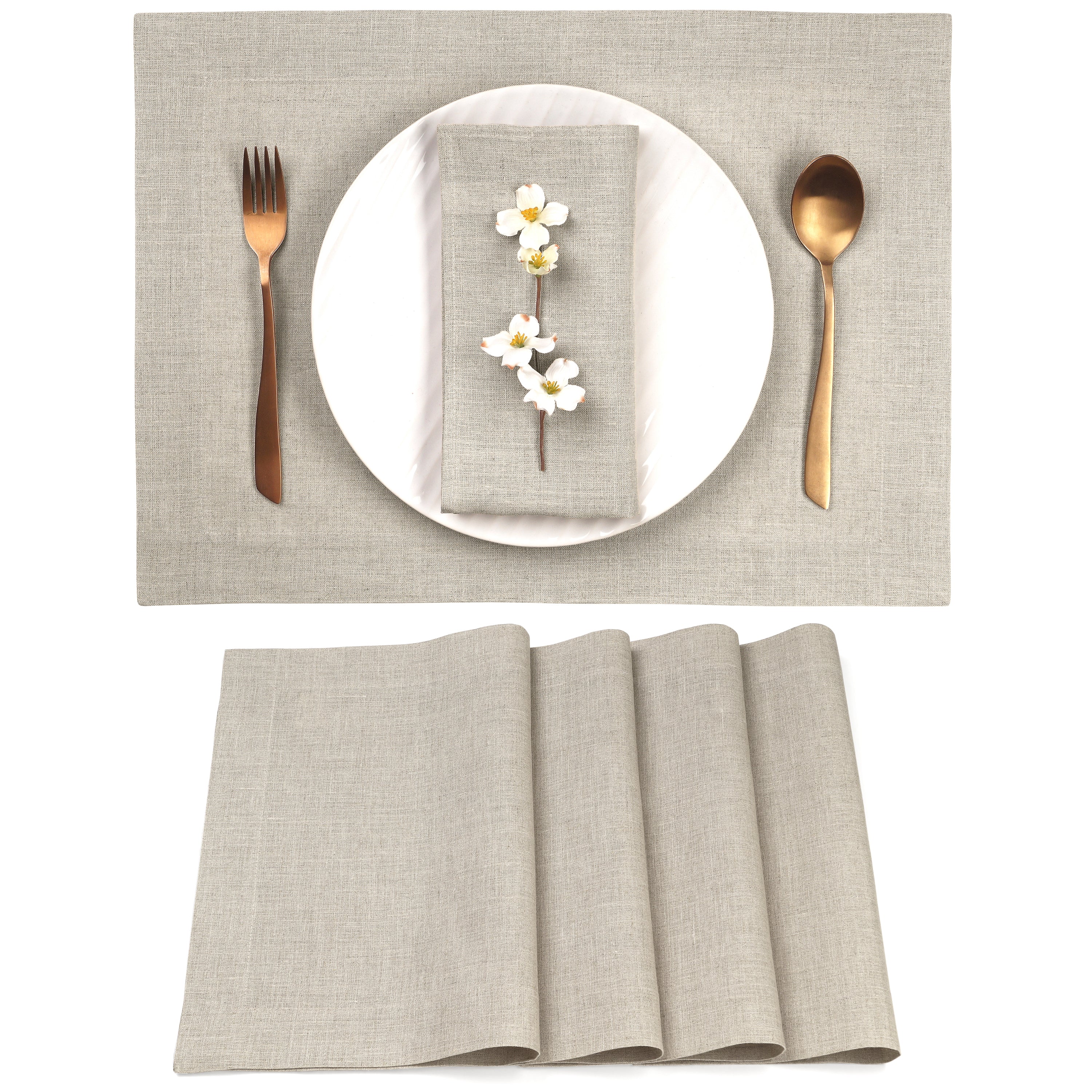 Natural Linen Placemats, Hemmed, 14 x 19 inch, 4 pcs