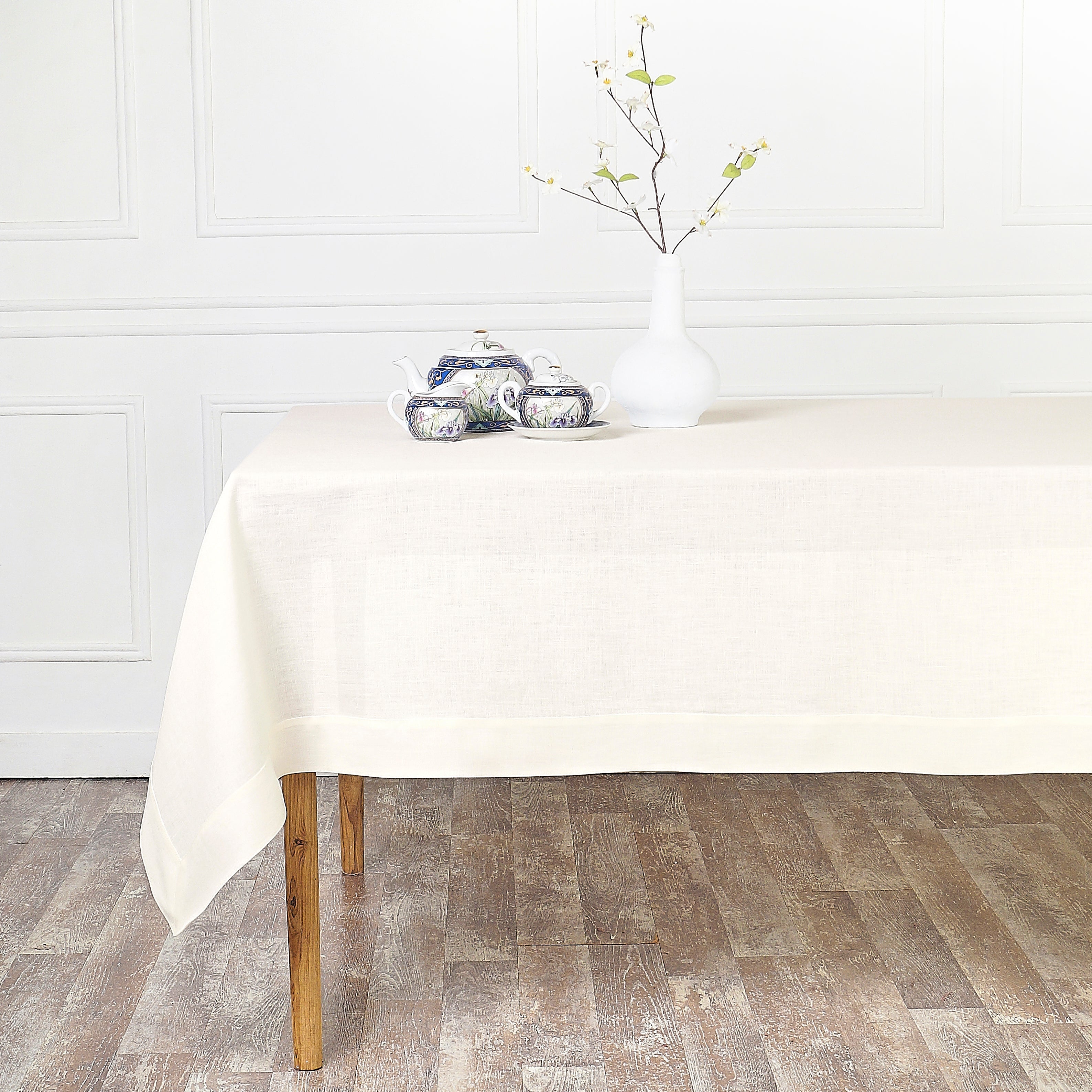 Ivory Linen Tablecloth, Hemmed