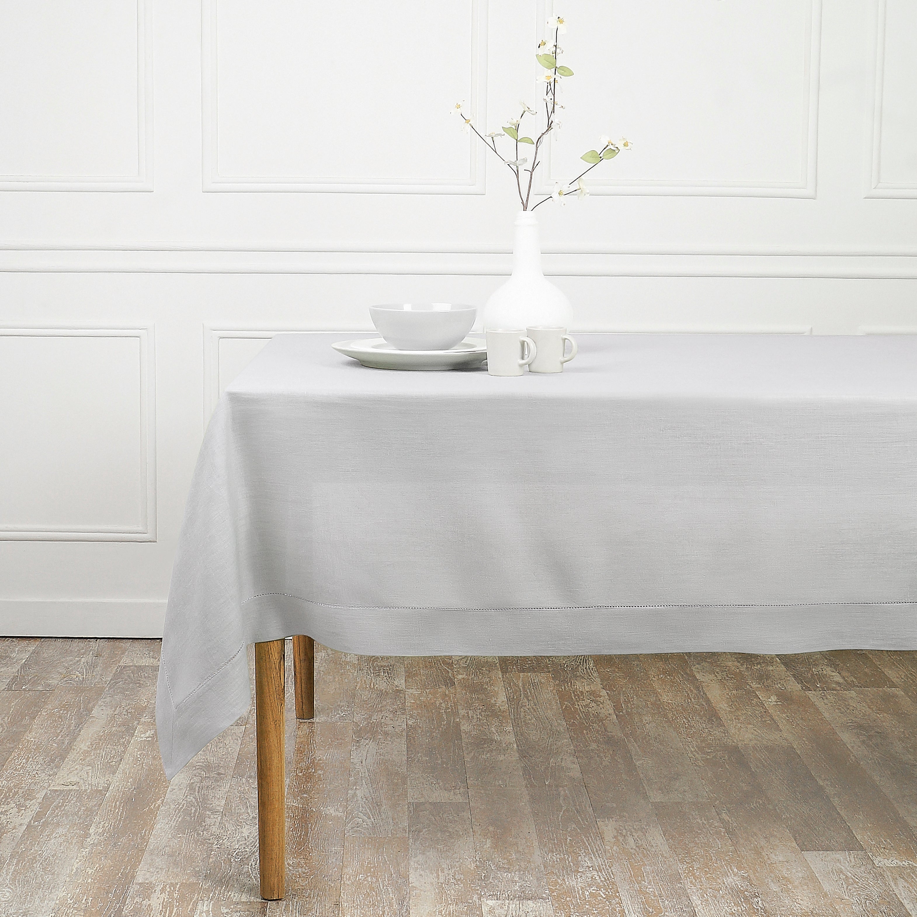 Silver Grey Linen Tablecloth, Hemstitch