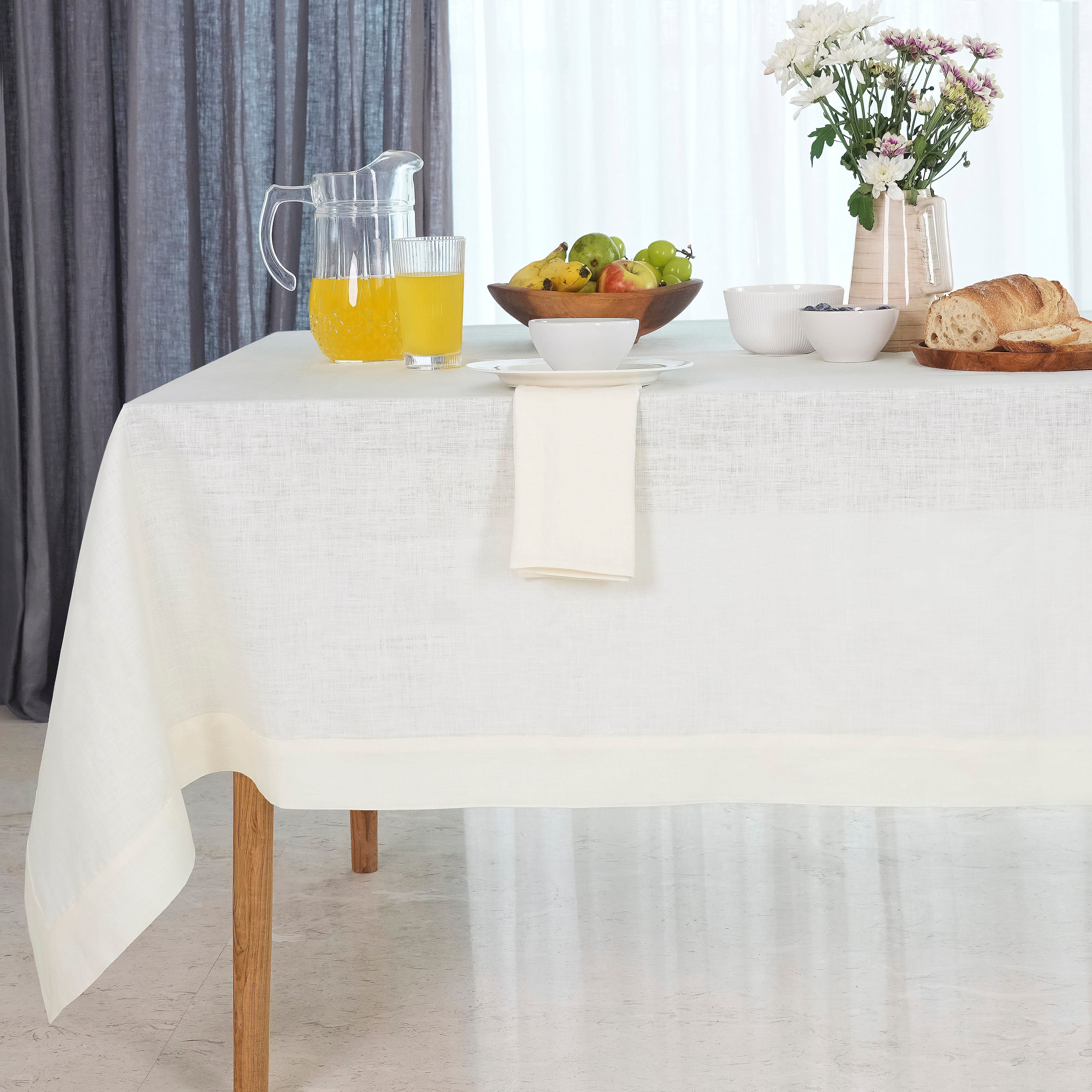 Ivory Linen Tablecloth, Hemmed