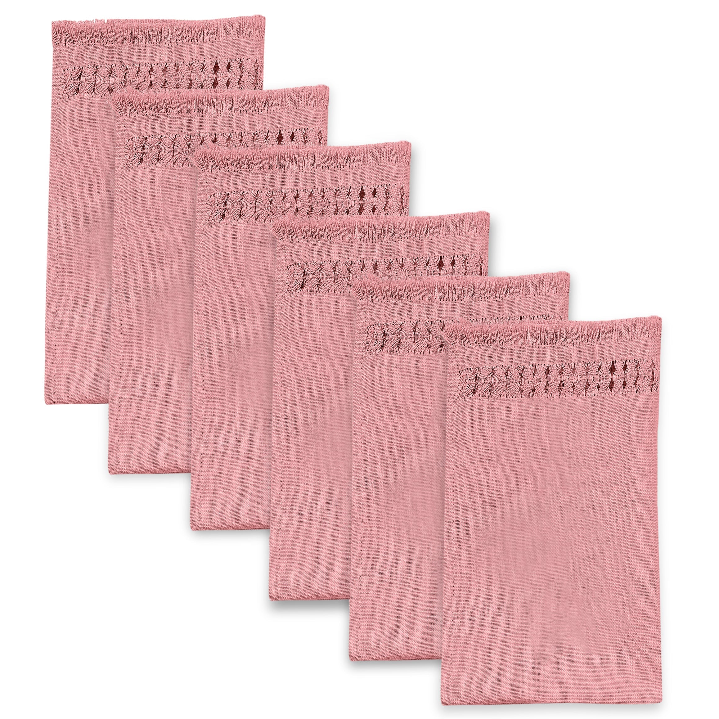 Dusty Pink Faux Linen Napkins, Hand Hemstitch, 20 x 20 inch, 6 pcs