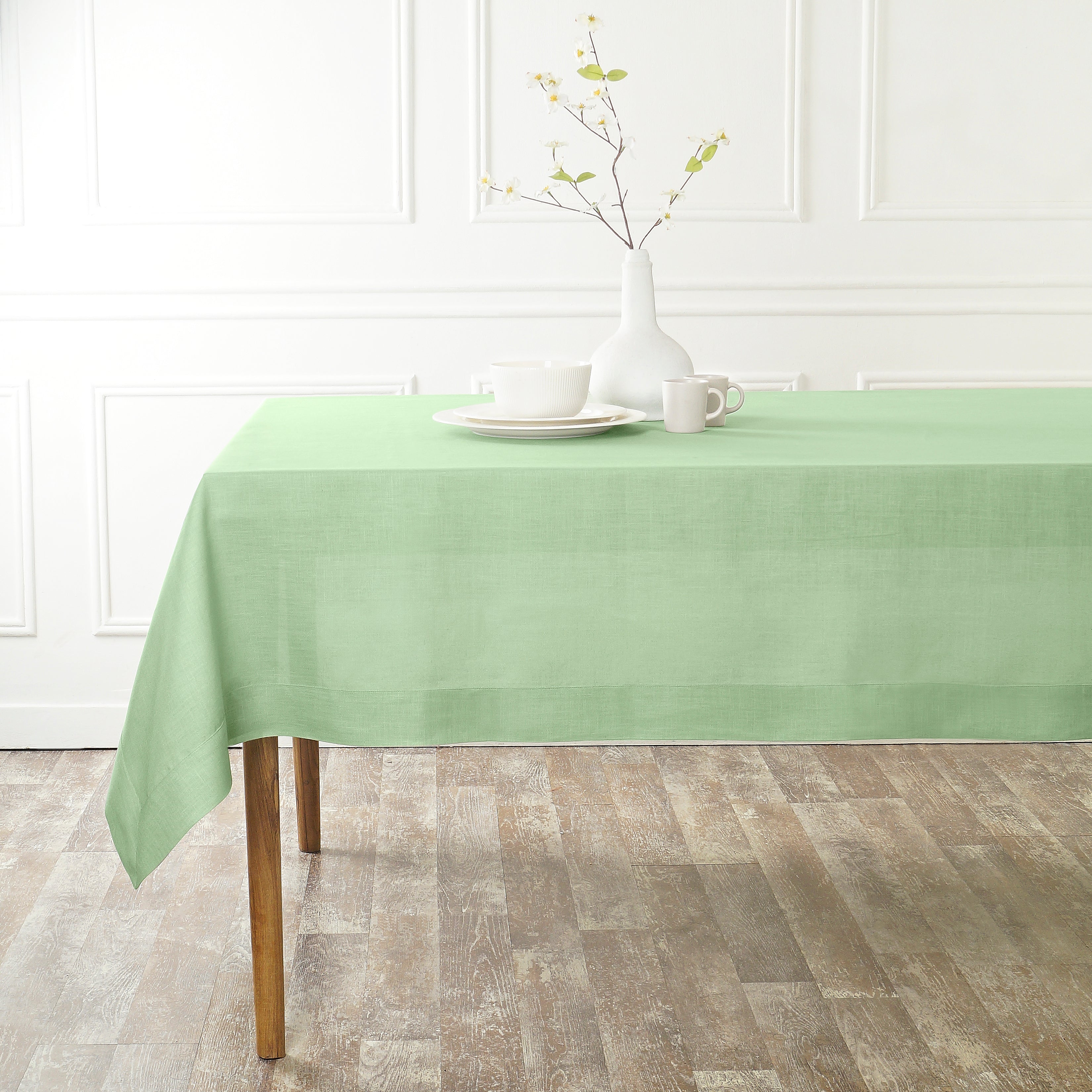 Sage Green Linen Tablecloth, Hemmed