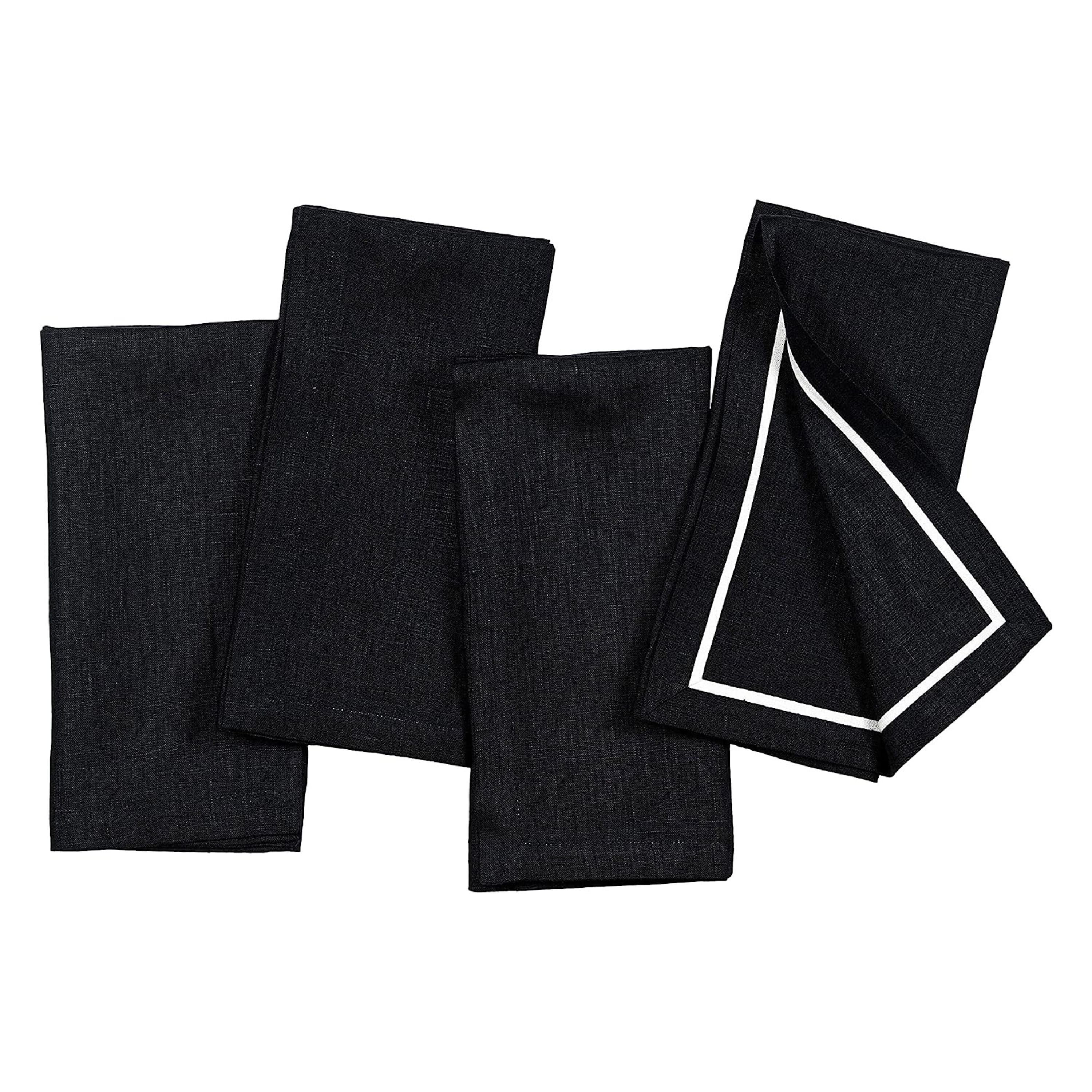 Black and White Linen Napkins, Reversible, 20 x 20 inch, 4 pcs