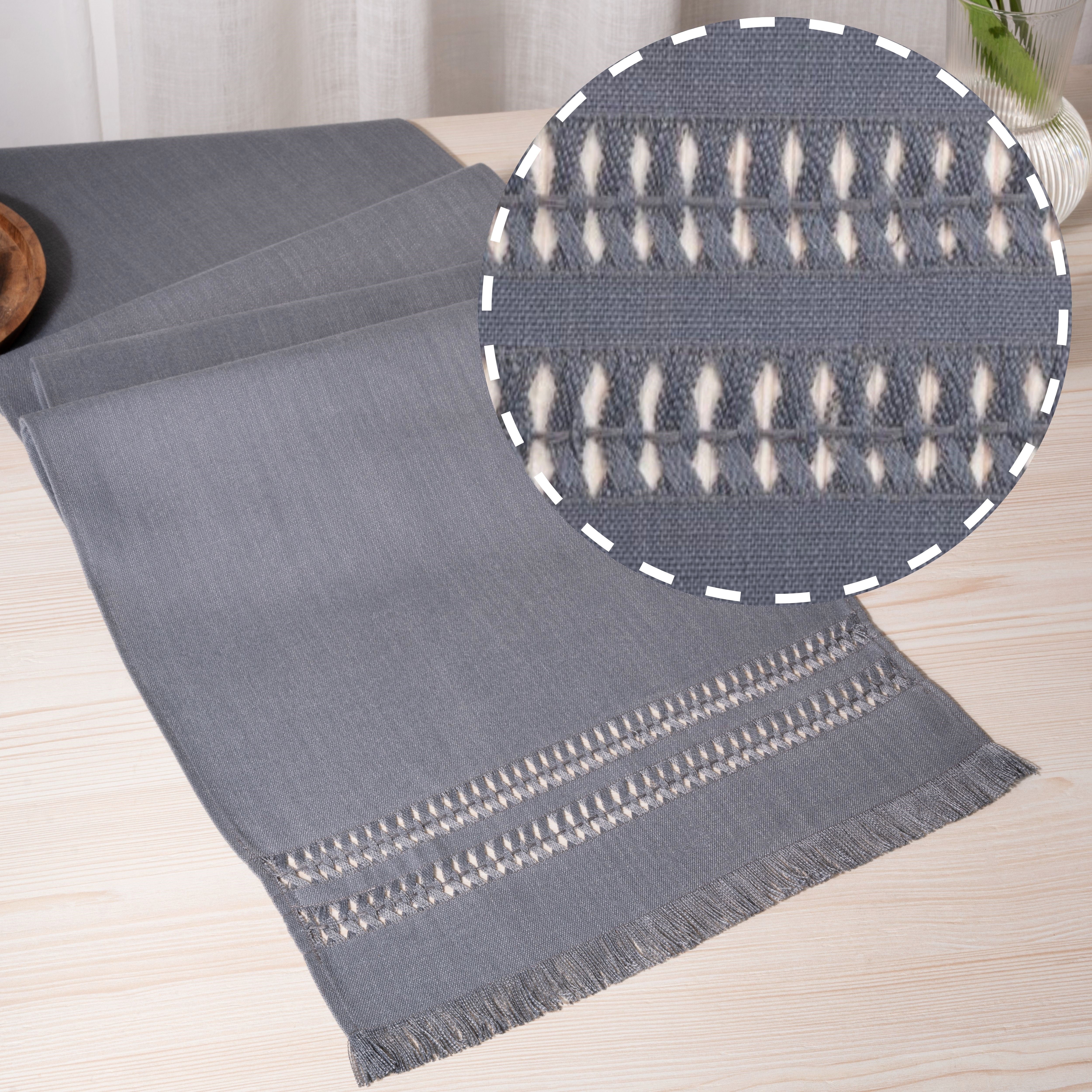 Charcoal Grey Table Runner, Faux Linen, Hand Hemstitch