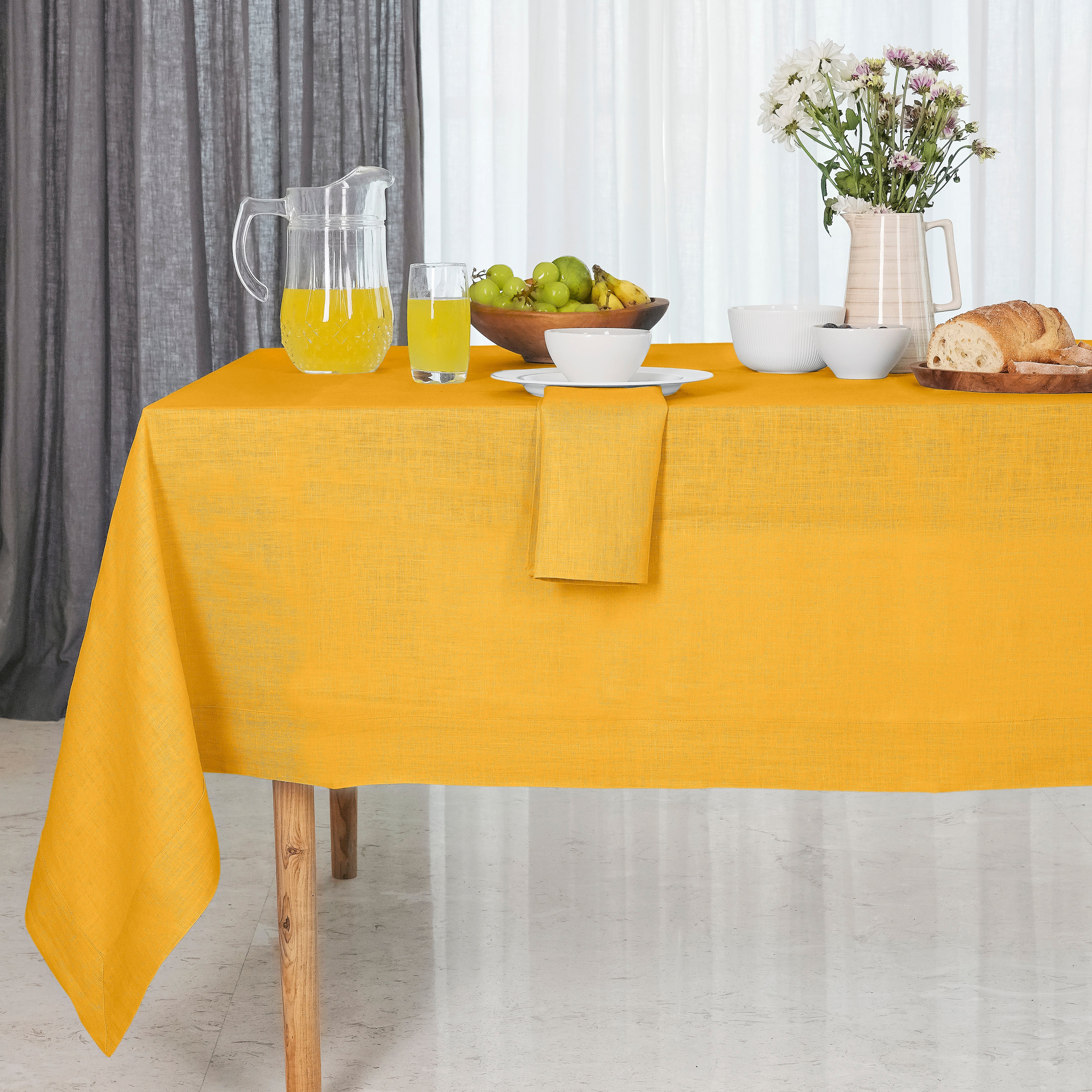 Sunflower Yellow Linen Tablecloth, Hemmed