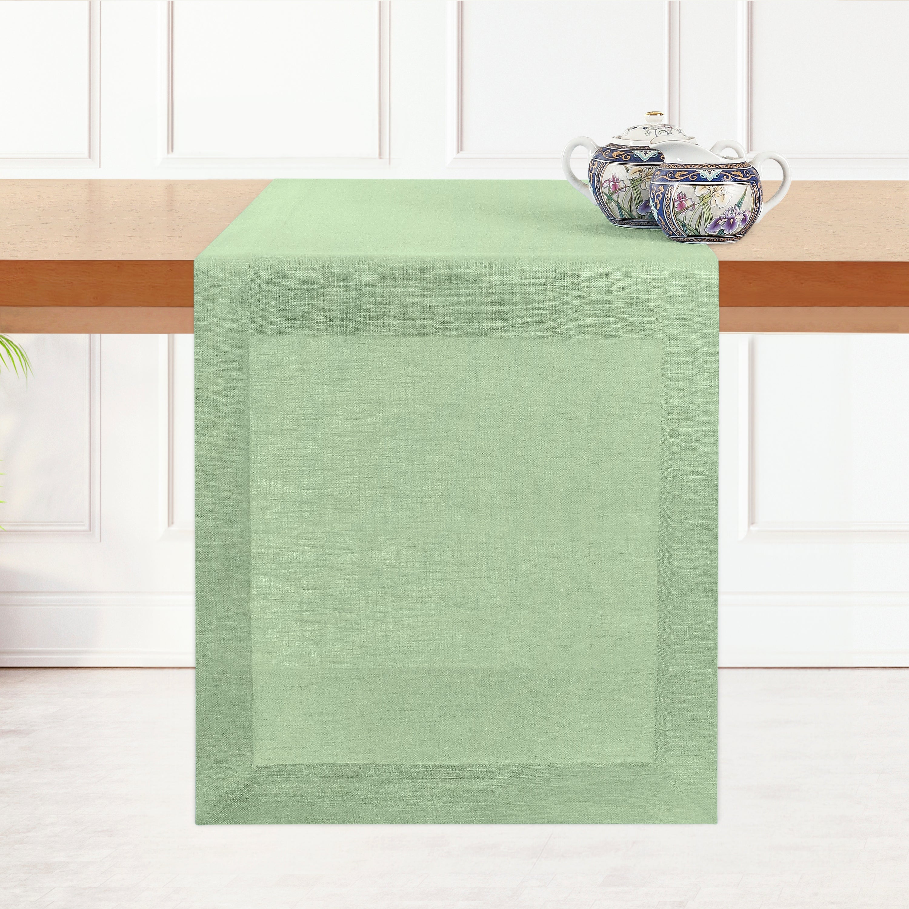 Sage Green Linen Table Runner, Hemmed