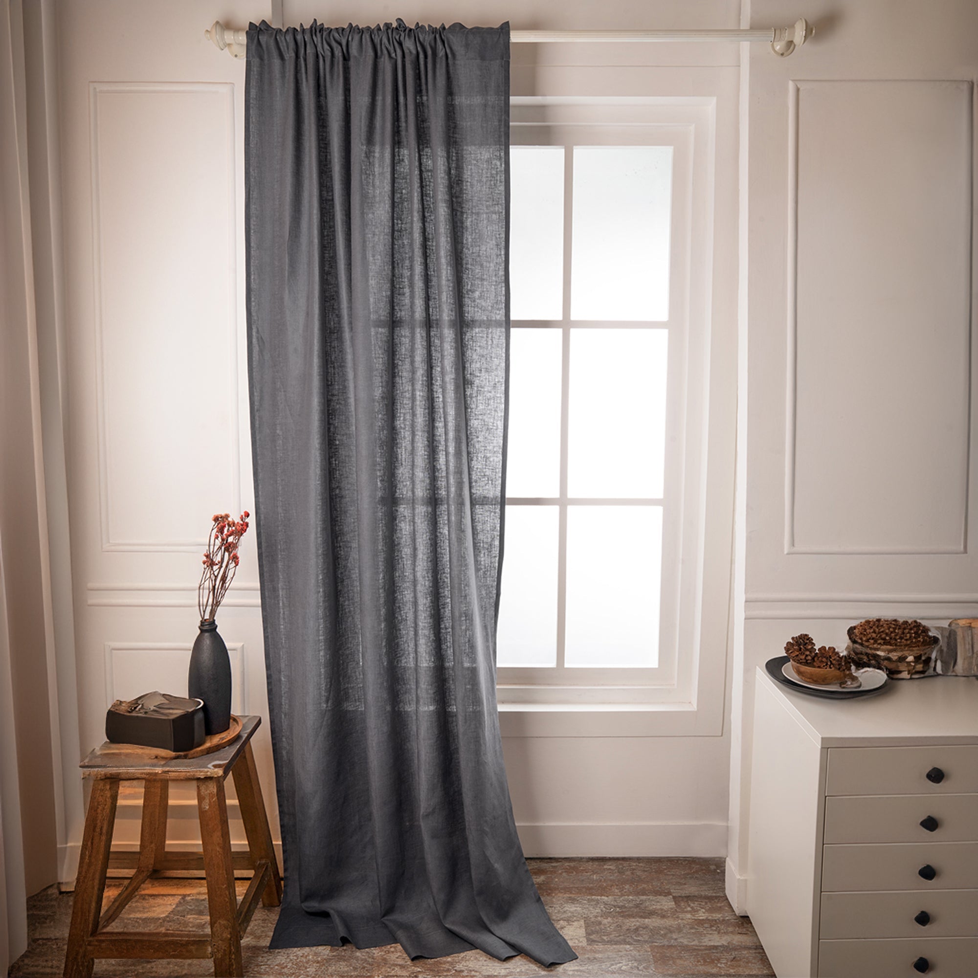 Charcoal Grey Linen Curtain - 