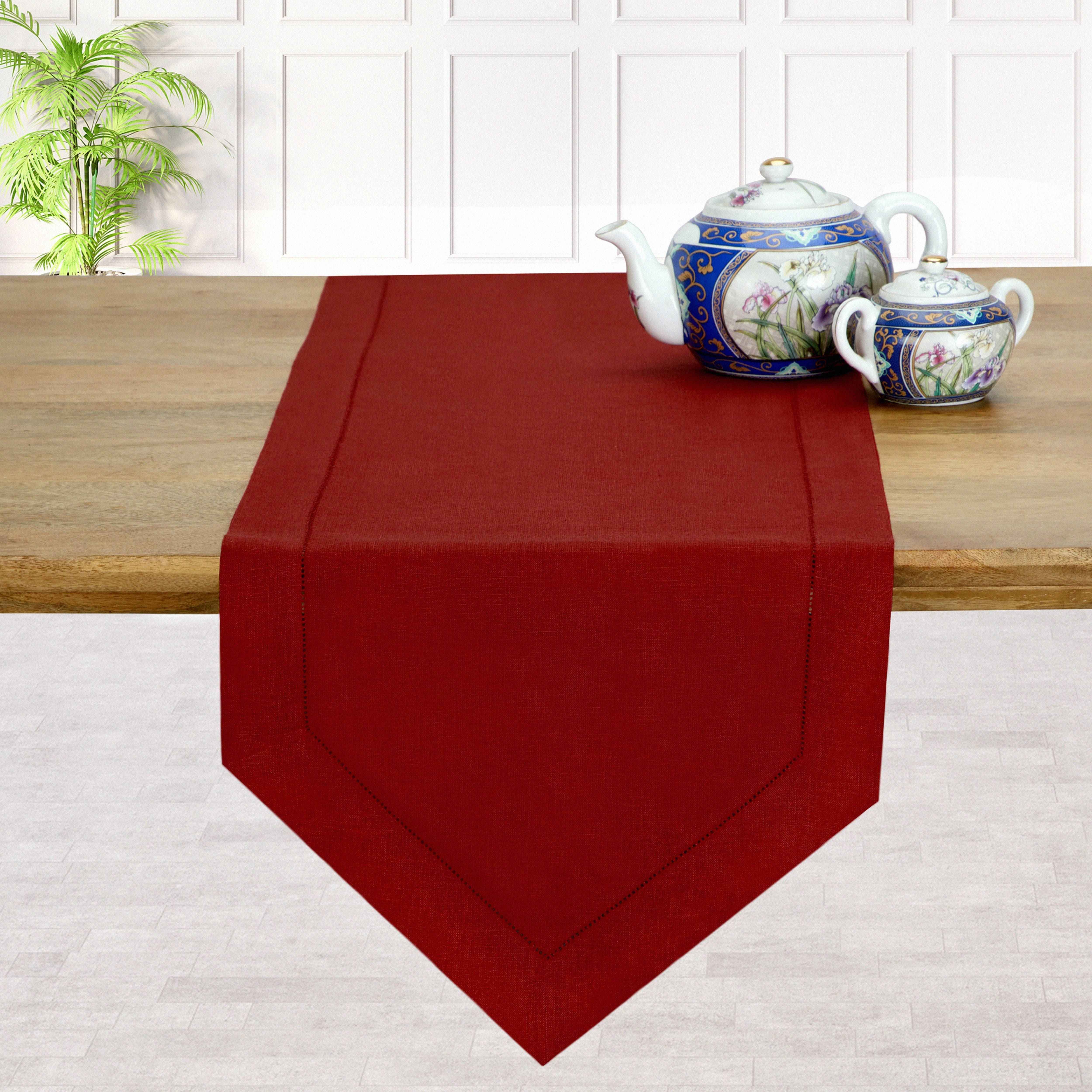 Red Linen Table Runner, Diamond