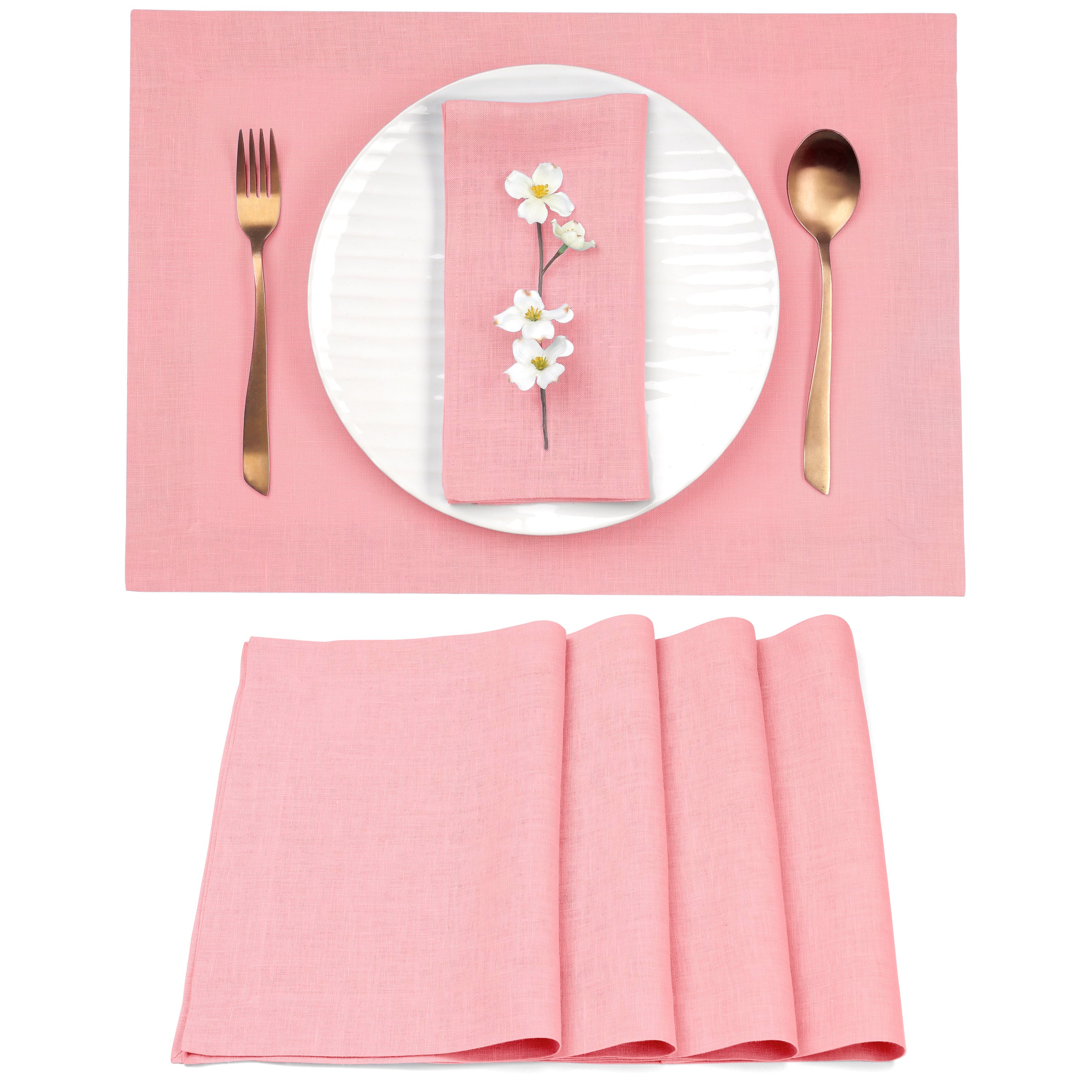 Dusty Pink Linen Placemats, Hemmed, 14 x 19 inch, 4 pcs