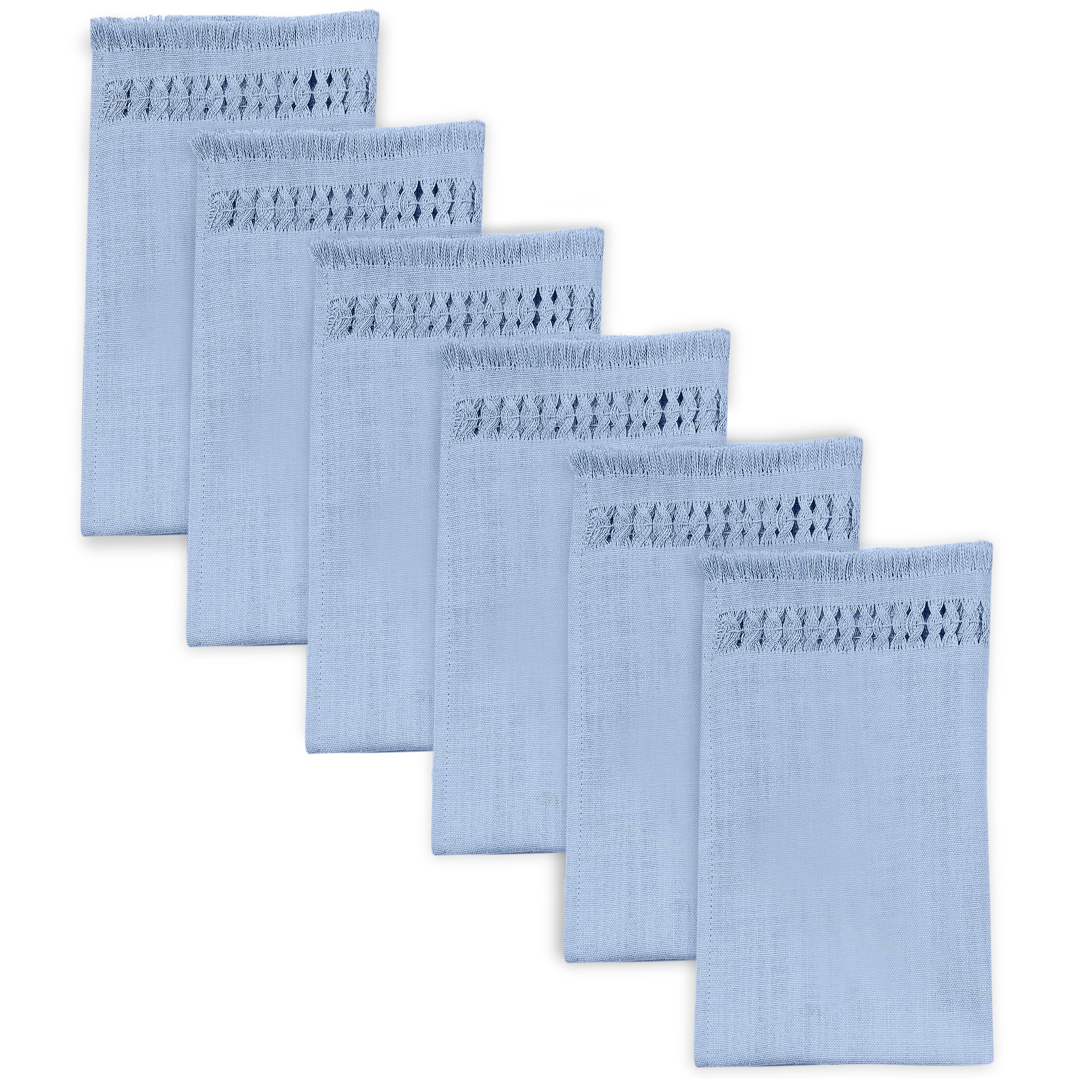 Light Blue Faux Linen Napkins, Hand Hemstitch, 20 x 20 inch, 6 pcs