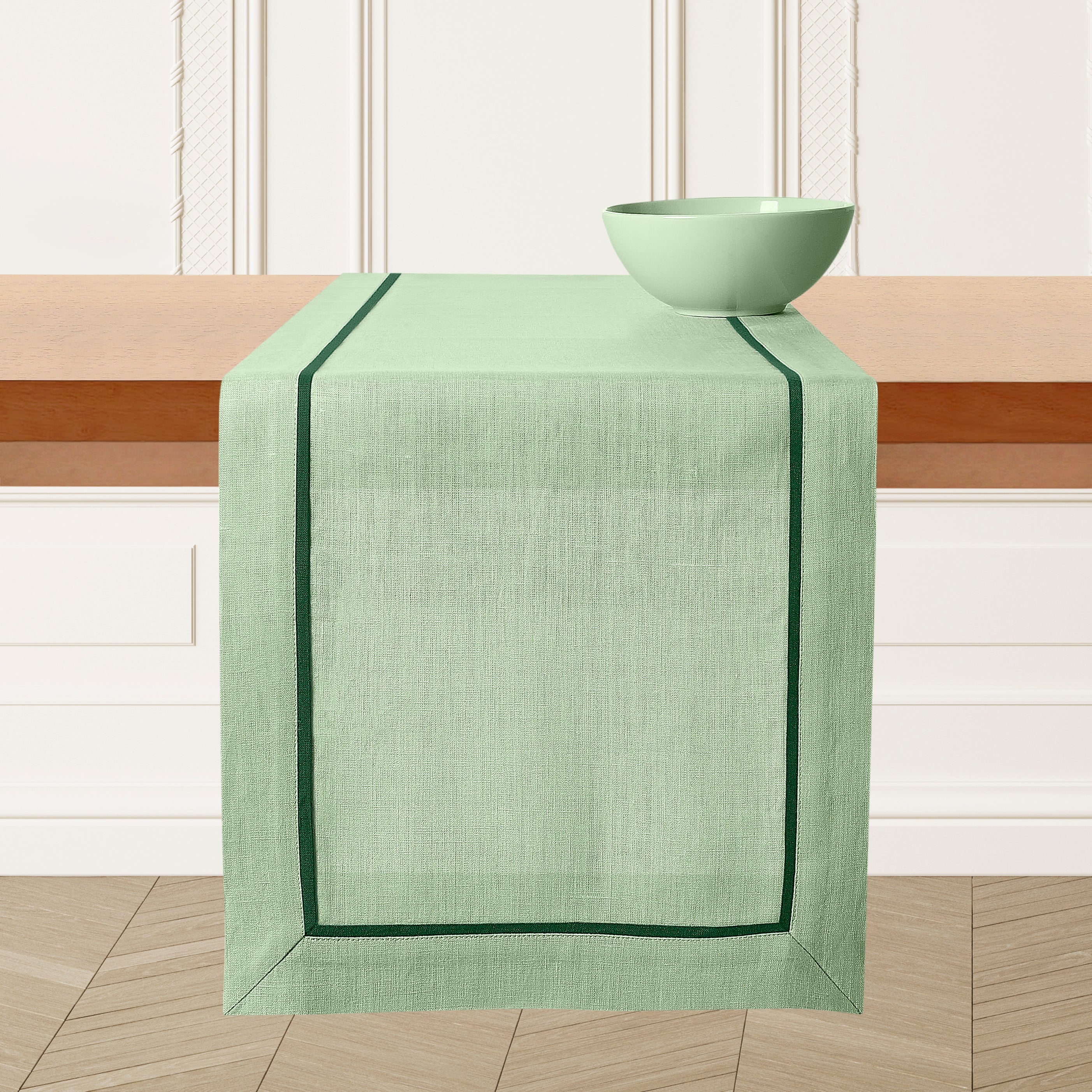 Sage Green and Forest Green Linen Table Runner, Reversible