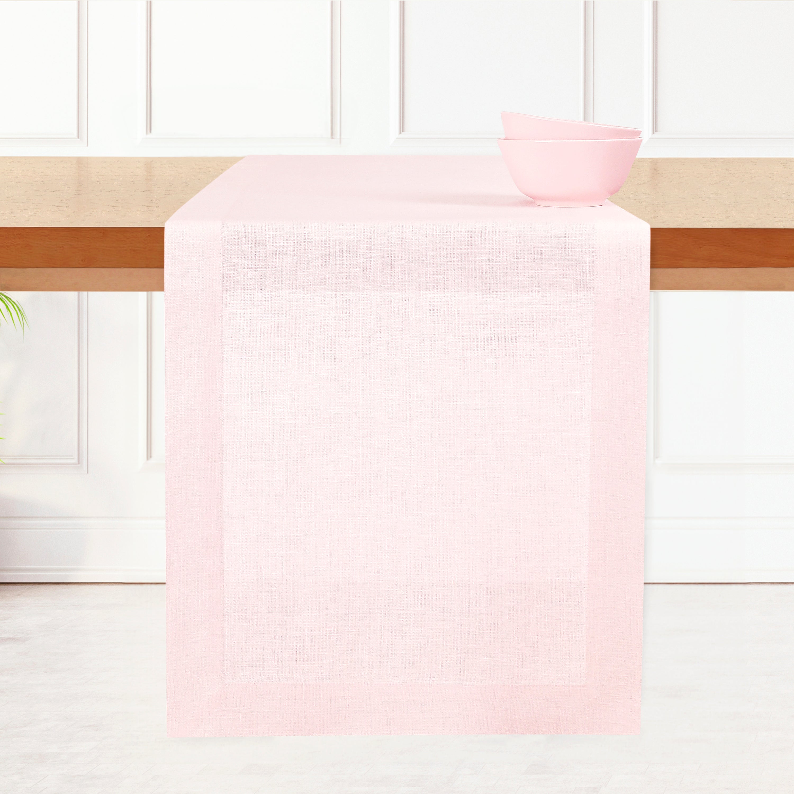 Pastel Pink Linen Table Runner, Hemmed