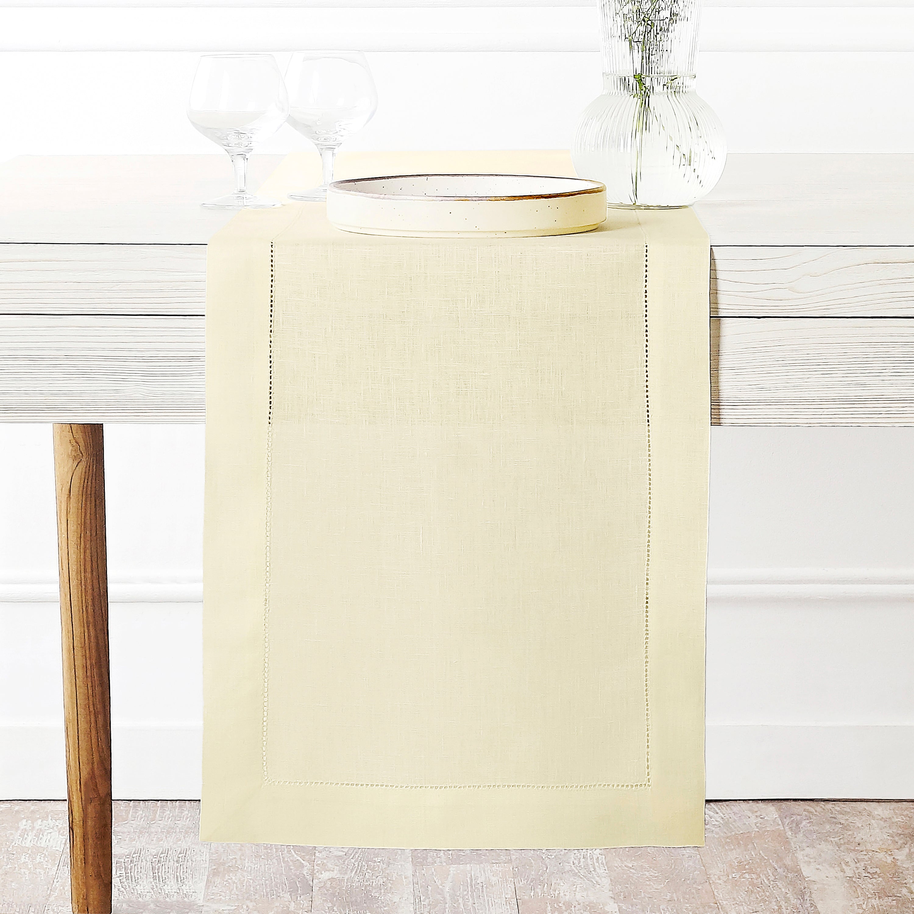 Cream Linen Table Runner, Hemstitch