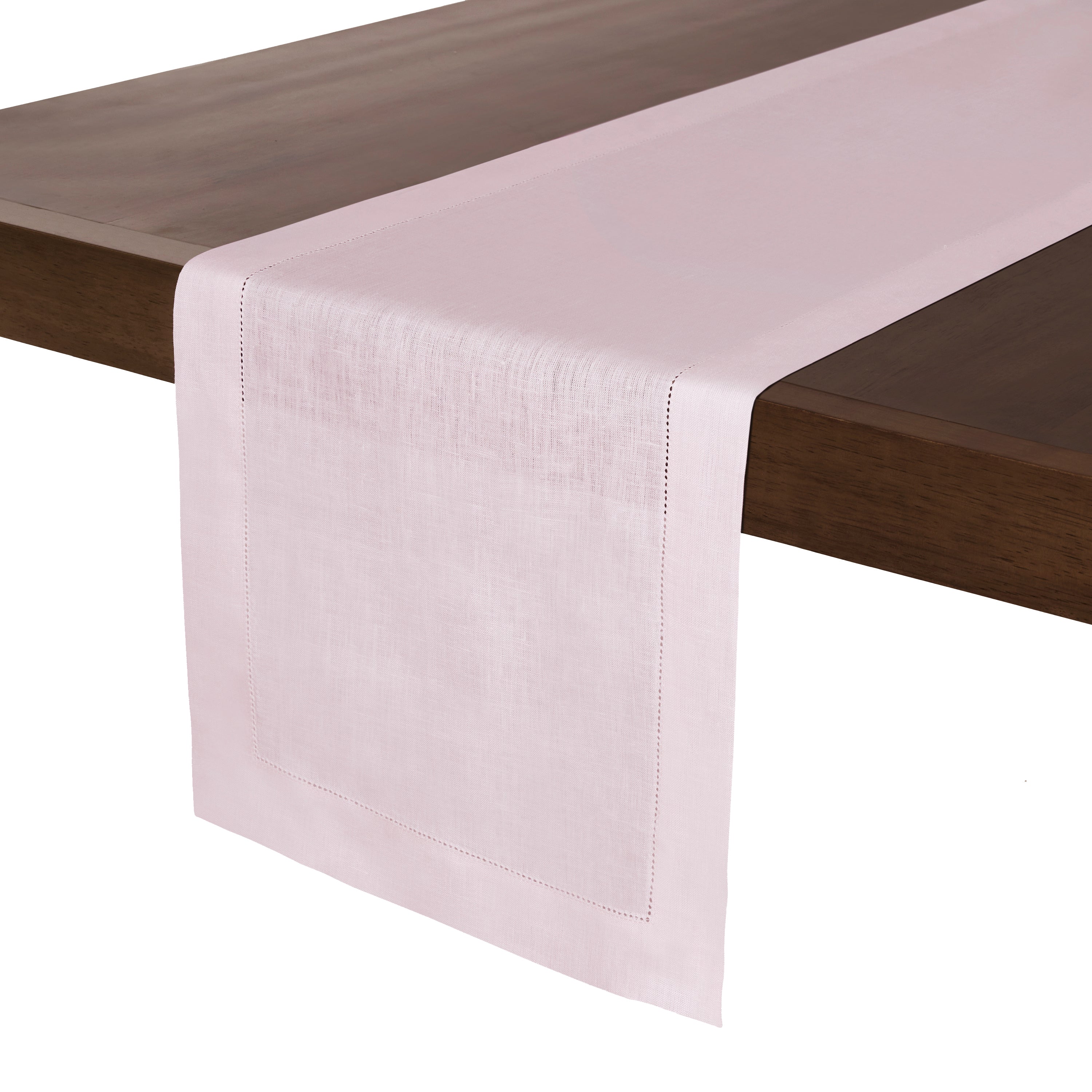 Pastel Pink Linen Table Runner, Hemstitch