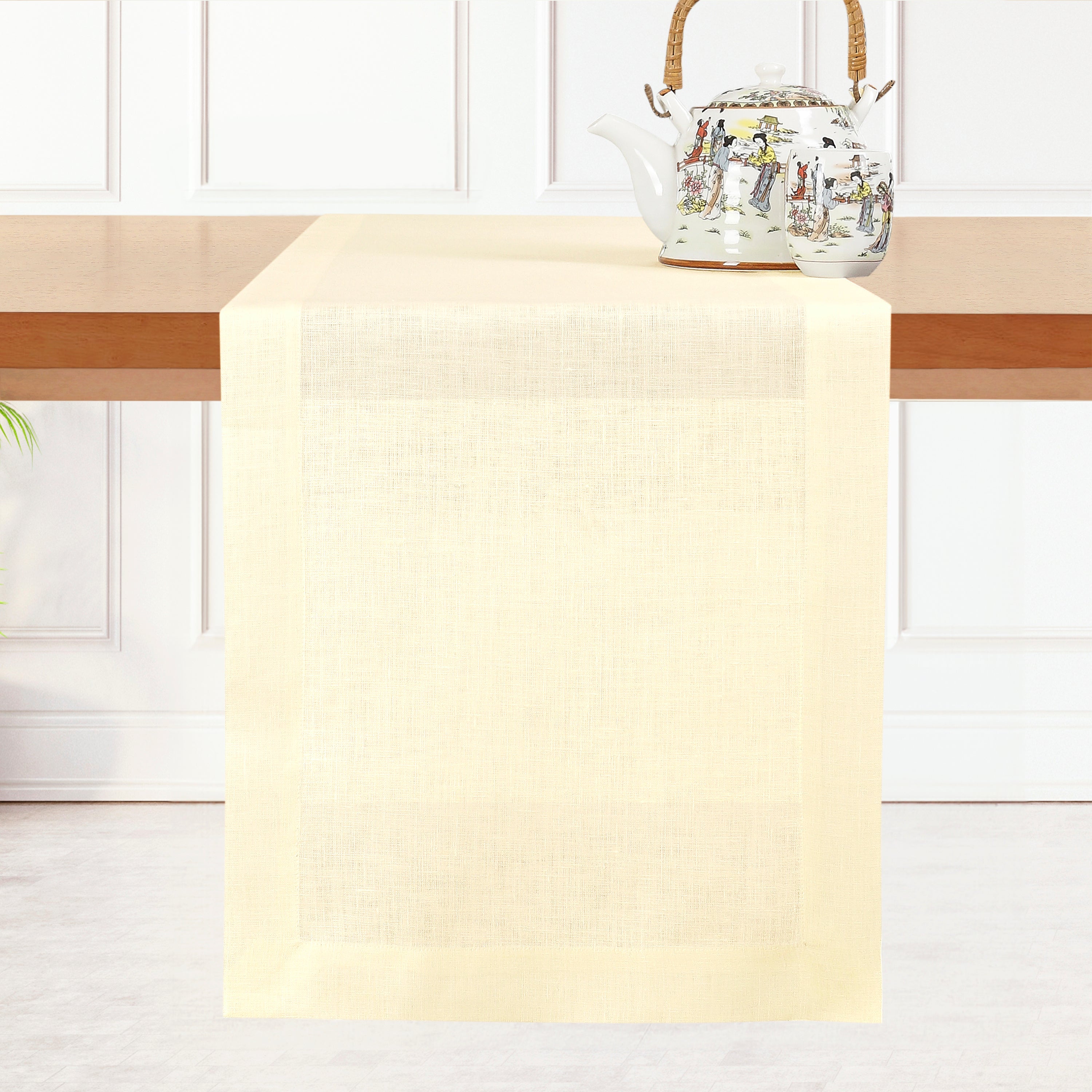 Vanilla Cream Linen Table Runner, Hemmed