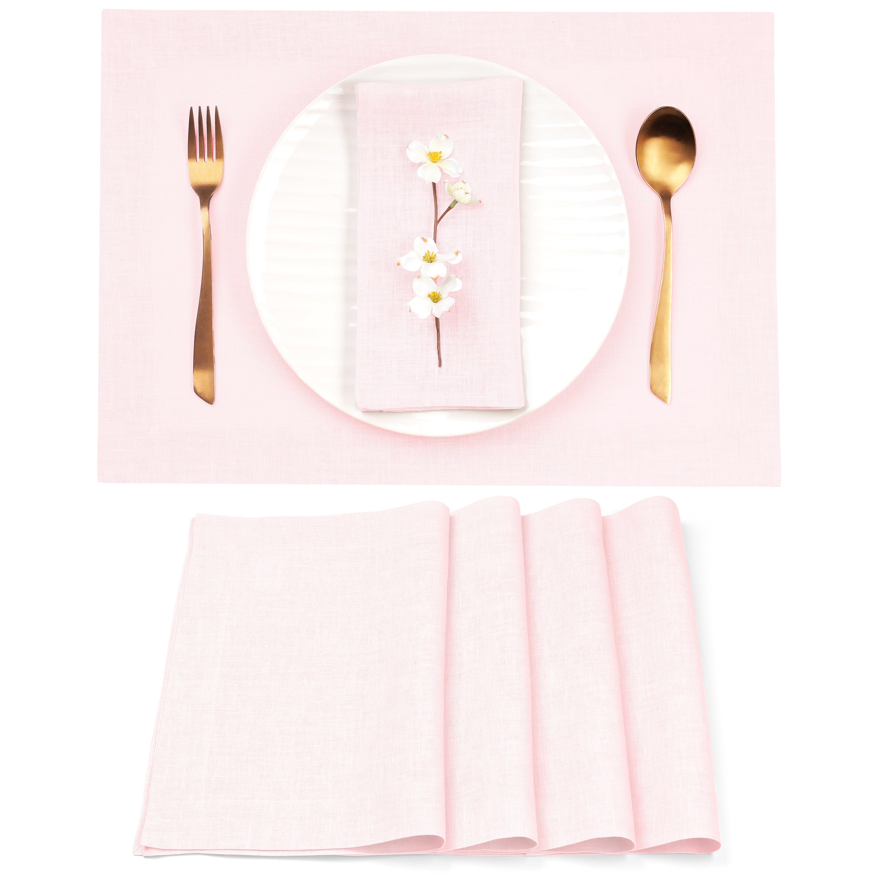 Pastel Pink Linen Placemats, Hemmed, 14 x 19 inch, 4 pcs