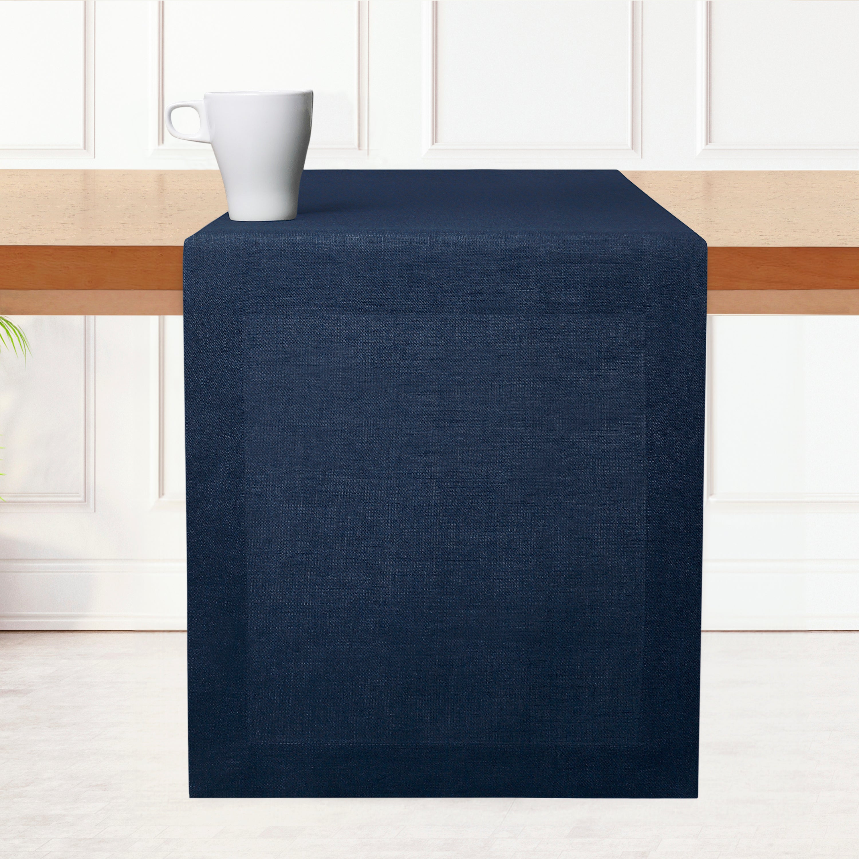 Navy Blue Linen Table Runner, Hemmed